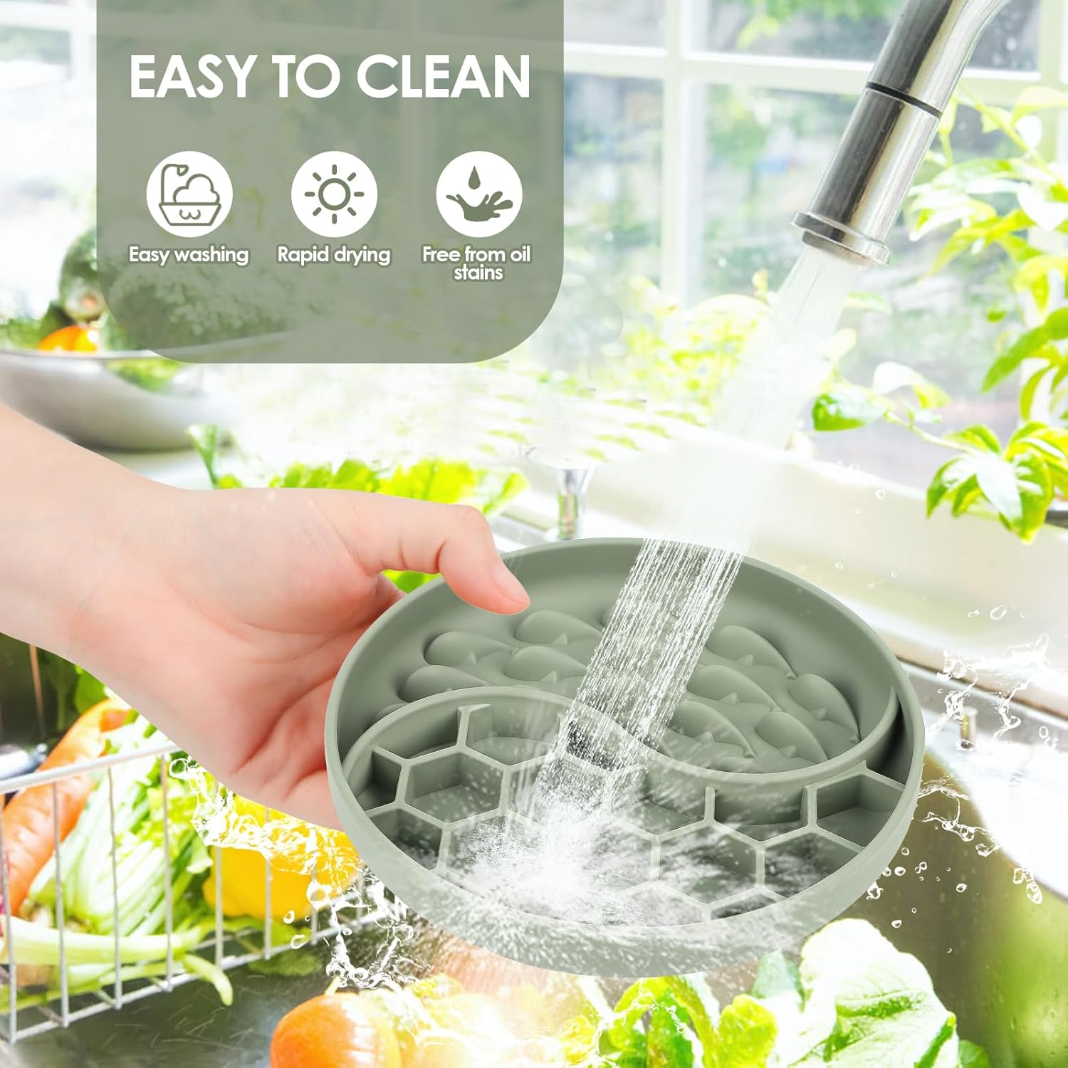 Anti-Sling Bowl for Dogs and Cats, Slow Feeder Cat Wet Food, Slow Feeding Cat Bowl, 20 Cm Lick Mat for Dogs with Large Suction Cups for Cats and Small Dogs image number 5