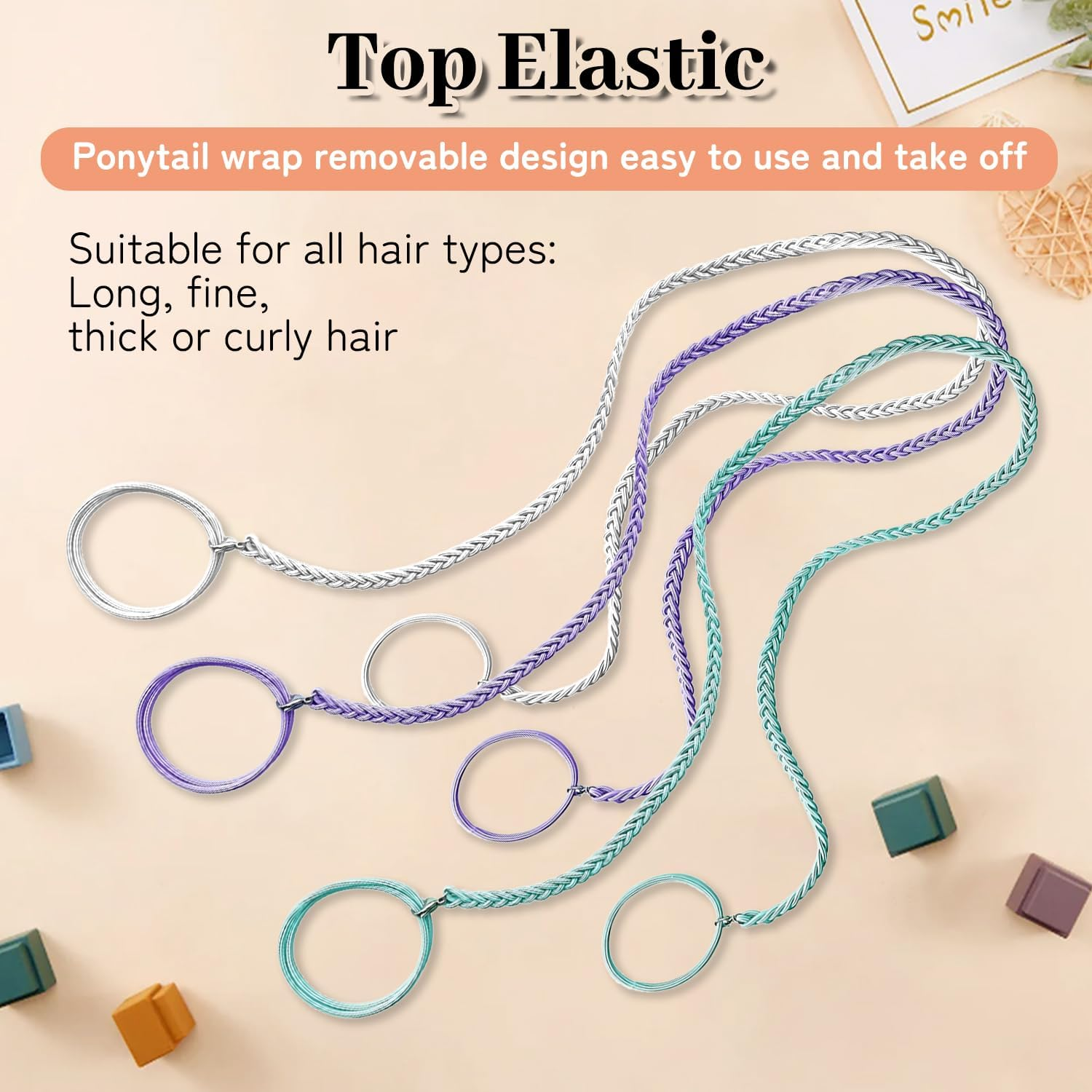 3 Pcs Spiral Hair Ties, Rip Tie Ties Spiral Bands Elastic Headband Ponytails for Hair Braided for Gym Swimming Diving Riding (Style 2) image number 3