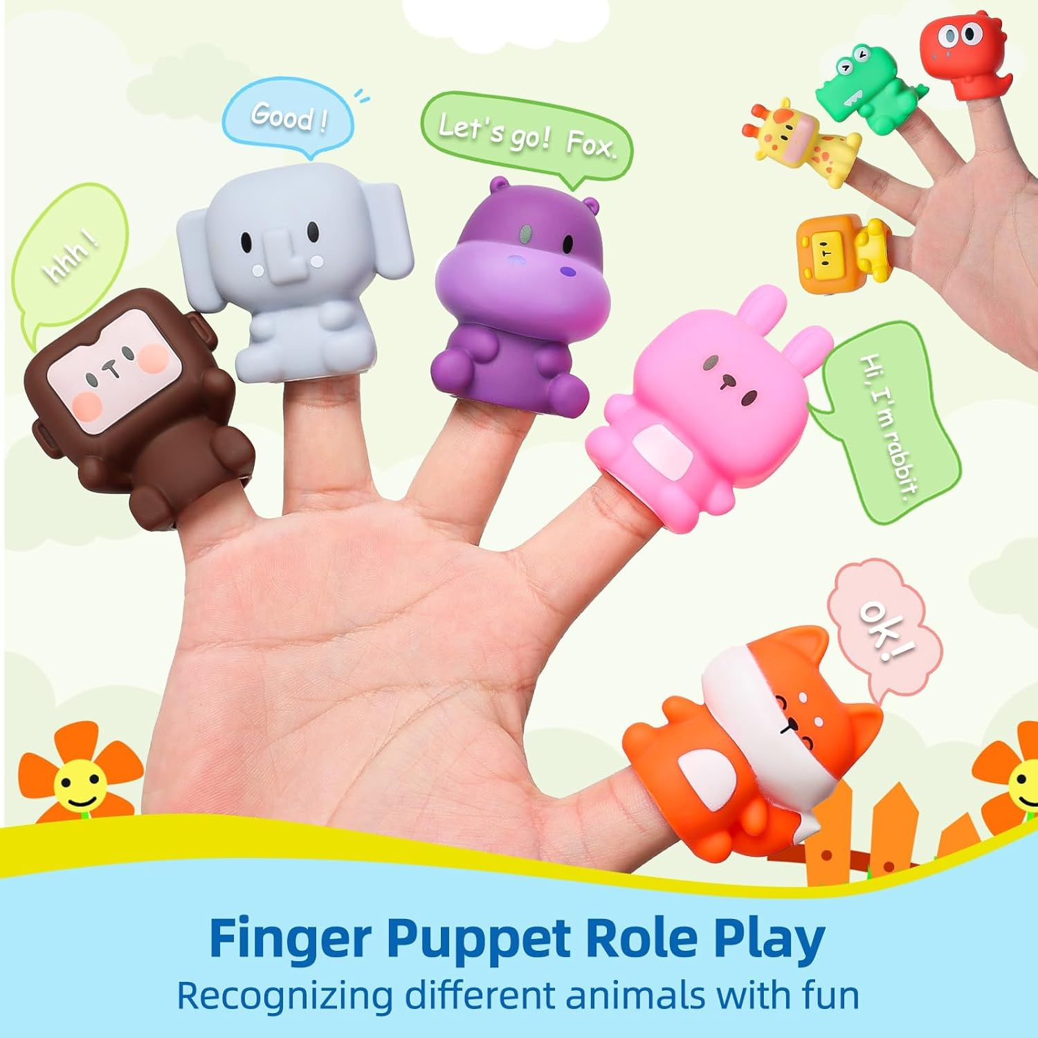 Educational Toy for Toddlers Age 1 2 3, 10-Piece Train Engine Pairing Set with Hand Puppets TEM Learning, Color Matching & Motor Skills Activity Christmas Birthday Baby Boys Girls image number 1