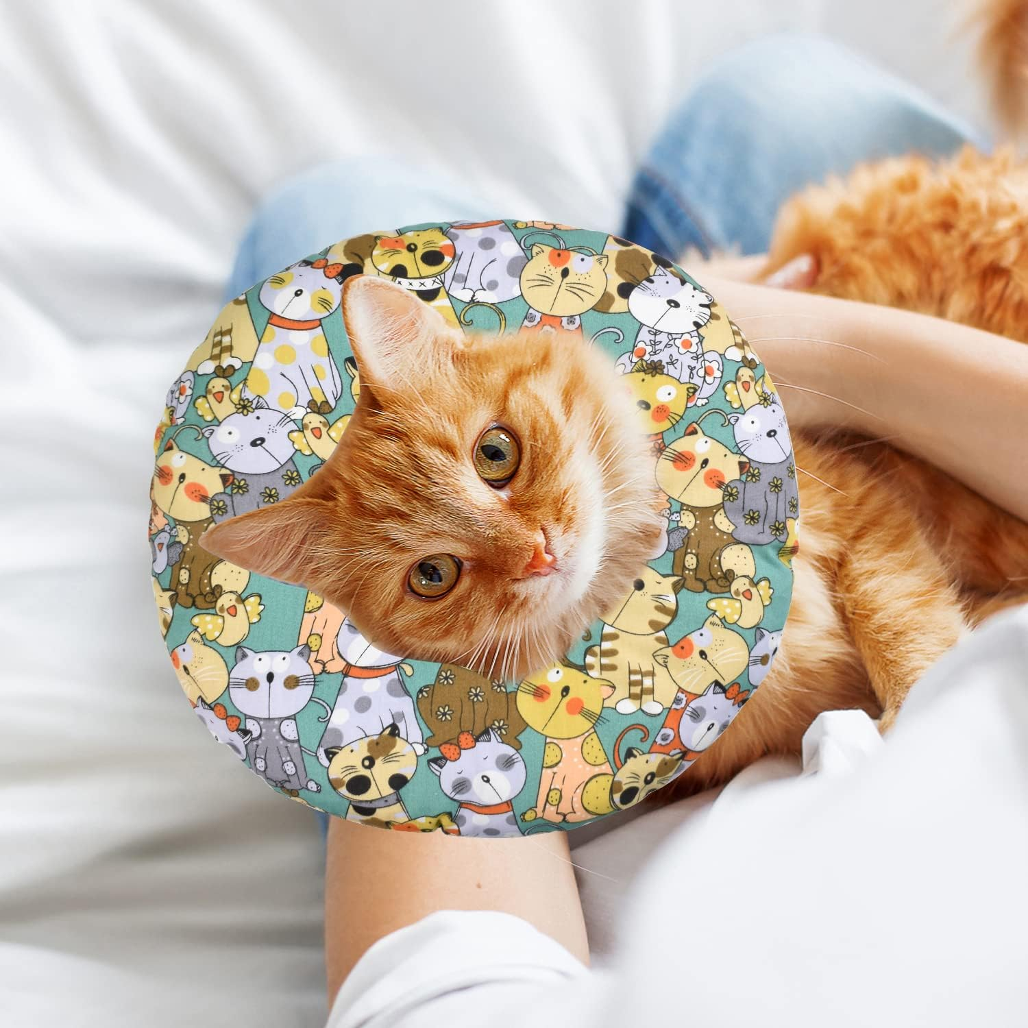 Cat Dog Collar, Soft Protective Collar Cat anti Bite Recovery Collar Protective Collar, Adjustable Protective Collar to Prevent Infections, Cat Collar Cotton for Puppies Kittens, S