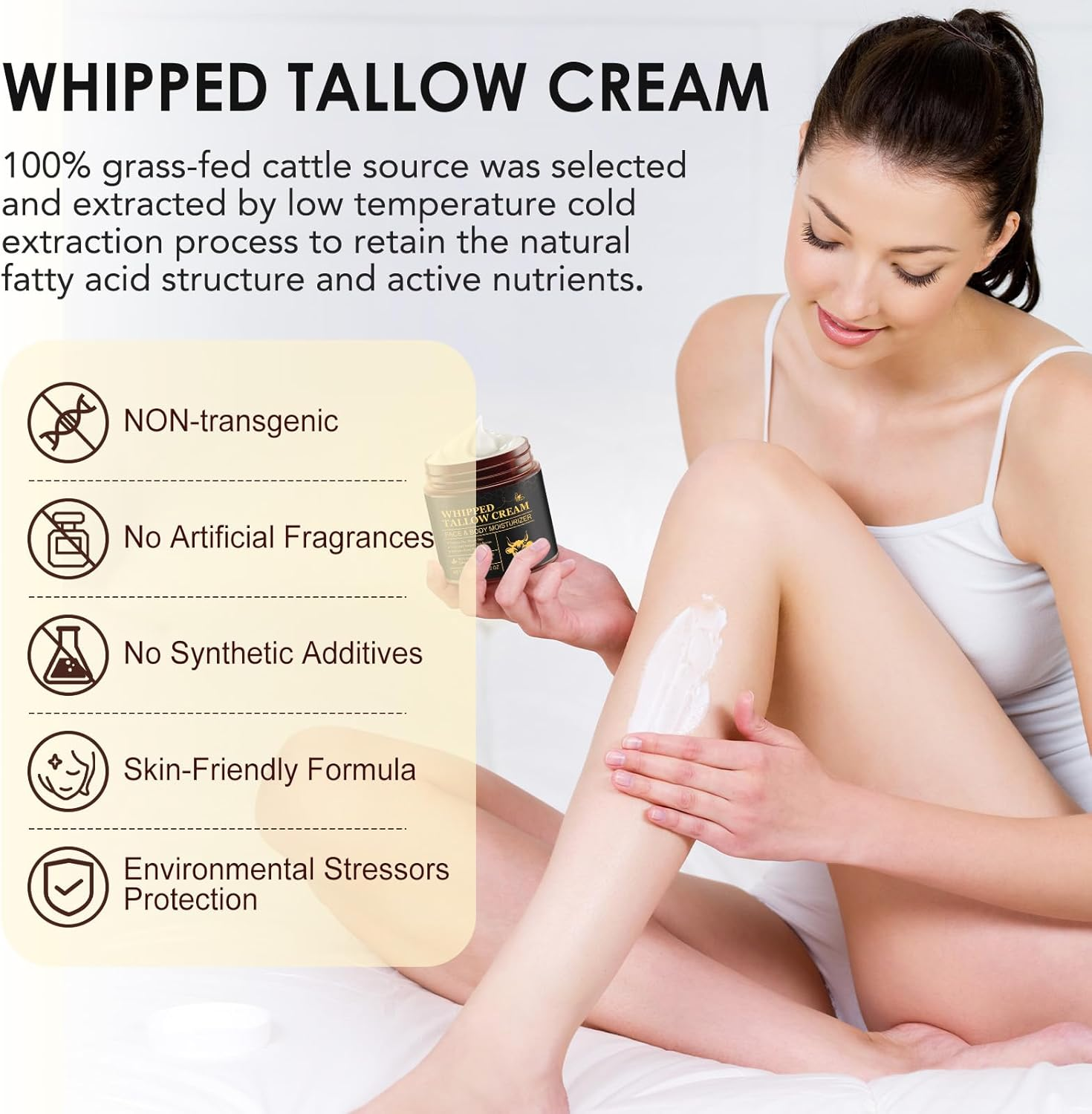 Beef Tallow Skin Care 120G - 100% Grass Lined Sebum Face Cream Nourishing Face & Body Oil Free & Unscented All Skin Types Gluten Free Glass Container