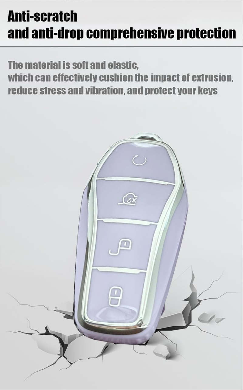 TPU Key Fob Cover with Keychain Fit for BYD Han Ev Tang Dm / Qin plus 4 Button Key Case Protector Key Cover Purple - Purple image number 5