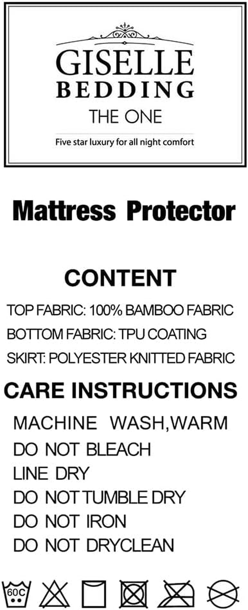 Giselle Bedding Queen Mattress Protector, Bed Sheets Cover Waterproof Bamboo Protectors Home Bedroom Furniture, Hypoallergenic Breathable Washable Antibacterial Covers White image number 1