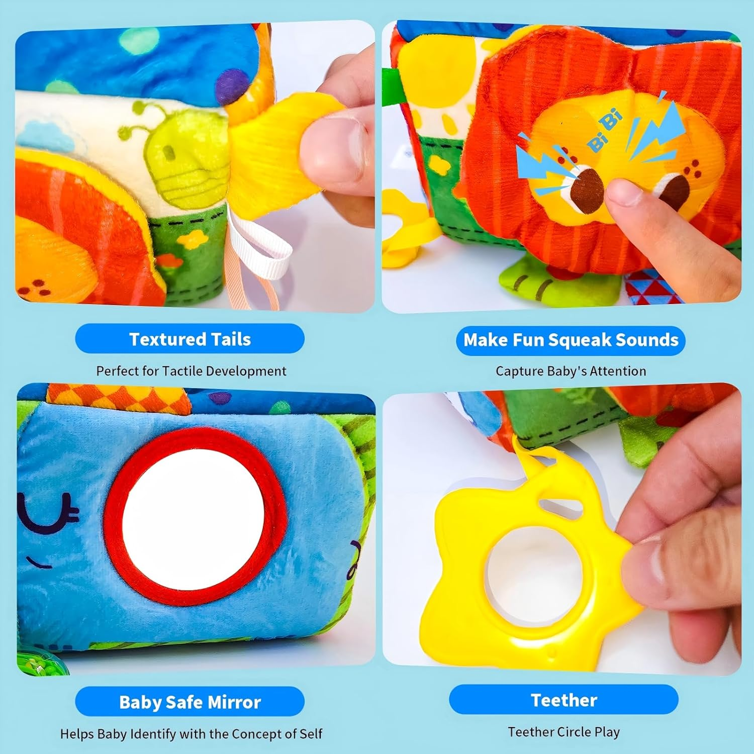 Baby Toys - Baby Tissue Box Toy, Montessori Toys for Toddlers 6-12 Months with Textured Tails, Cloth Tissues, Crinkle, Squeaky Sounds, Mirror - Gifts Play Silks Sensoy Scarves for Babies image number 1