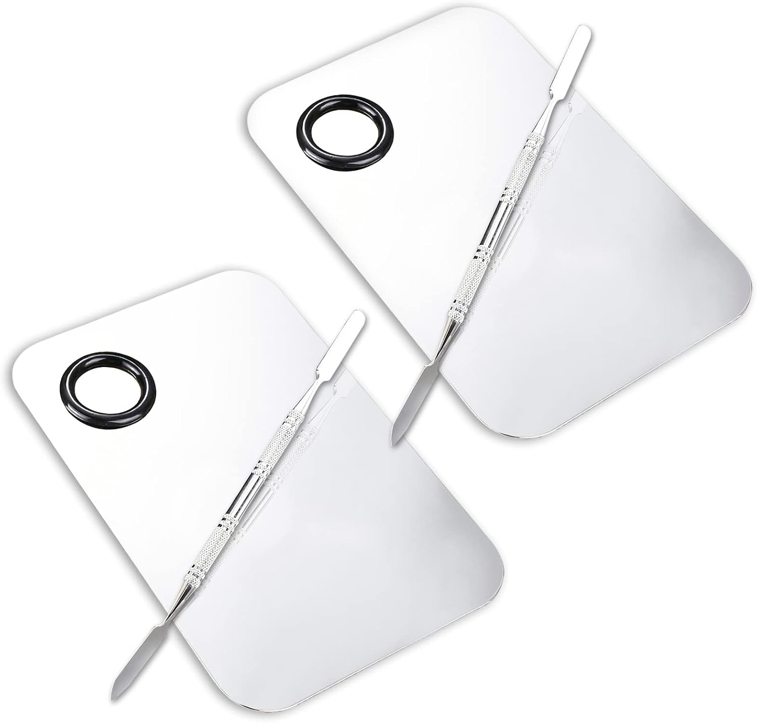 2 Pcs Makeup Mixing Palette, Upgrad Stainless Steel Metal Foundation Palette with Spatula Artist Tool for Mixing Foundation Nail-Art 5.9X3.9 In image number 2