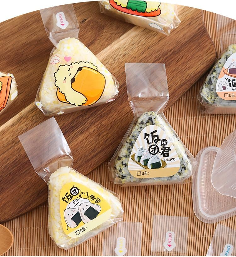 50Pcs Triangle Onigiri Wrappers,Onigiri Wrap Film, with Cute Sticker， Easy to Tear Tear Disposable Onigiri Wrappers,Onigiri Maker Accessory image number 2