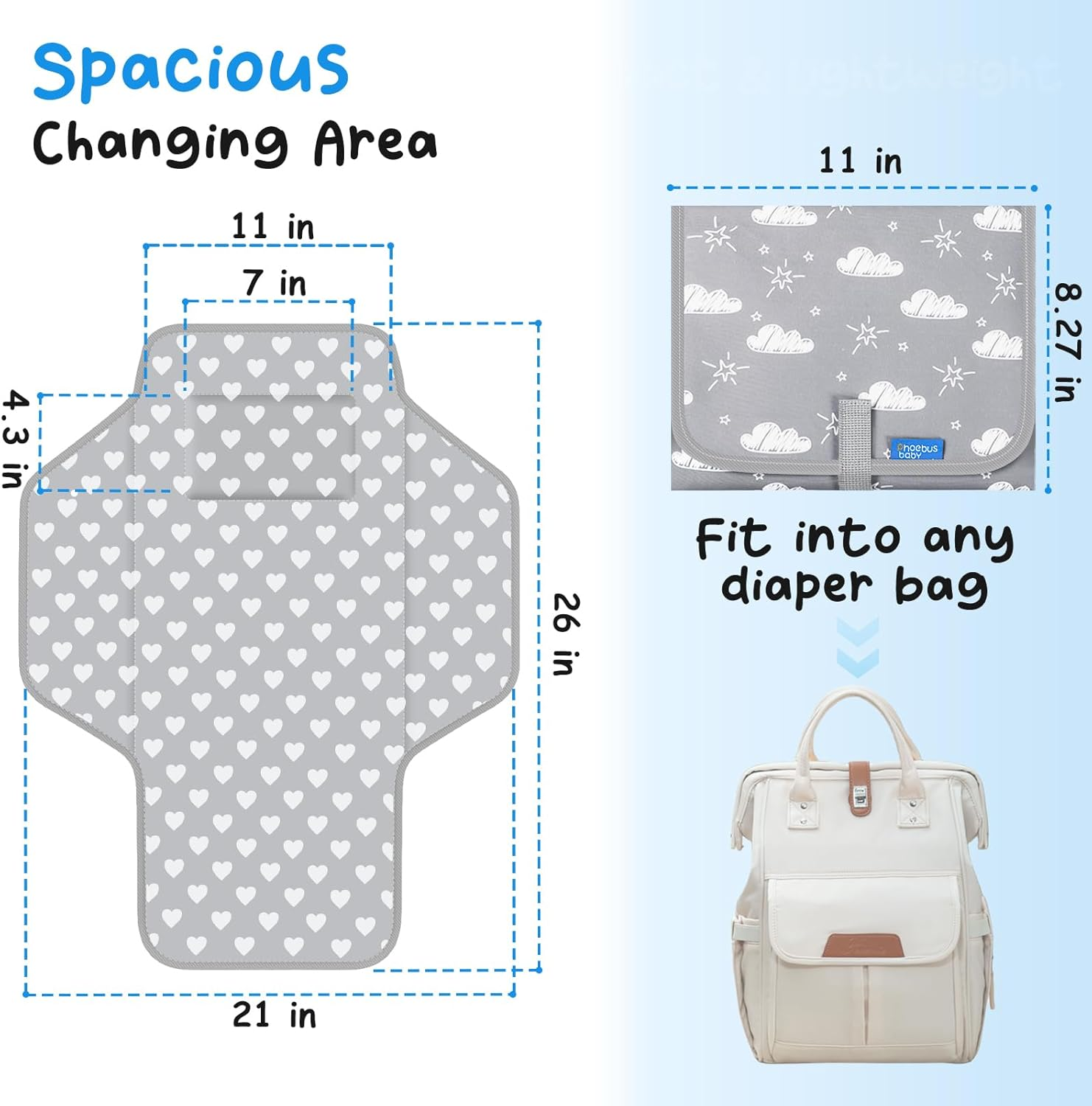 Baby Portable Changing Pad Travel - Waterproof Compact Diaper Changing Mat with Built-In Pillow - Lightweight & Foldable Changing Station, Newborn Shower Gifts - Gray B image number 6