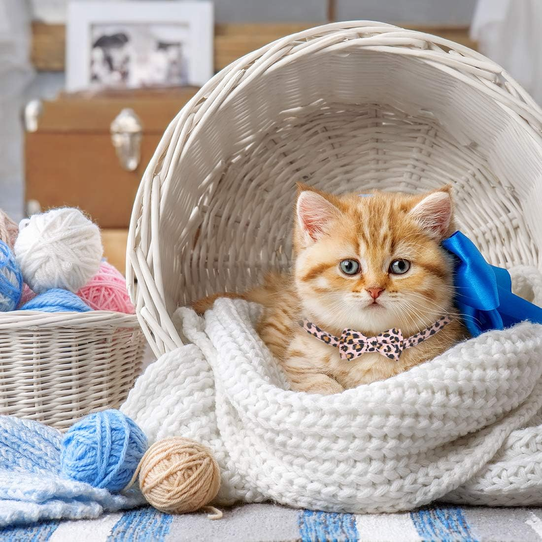 Boerni 3 Pack Cat Collars, Cute Kitten Collars, Pet Bow Tie, Leopard Print, Adjustable, Anti-Loss Bell, 20-23Cm, Pink image number 3