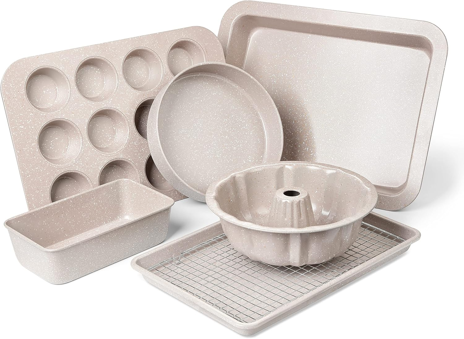 Nonstick Bakeware Set - 7 Piece Oven Bakeware with Cookie Sheet, Cake Pan, Loaf Pan, Muffin Pan, Roaster, Cooling Rack - PTFE & PFOA Free Baking Supplies image number 5