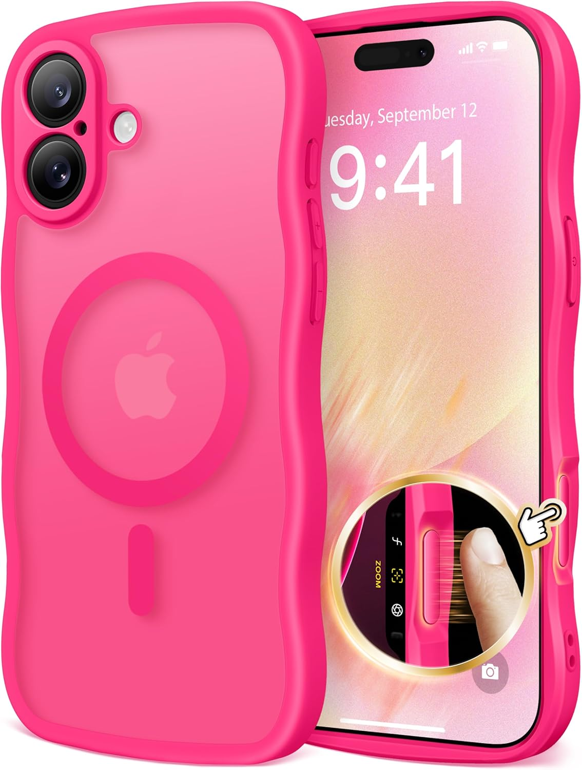 CAPRARO for Iphone 16 Pro Max Case for Women Girls, Upgraded [Full Camera Protection] [Compatible with Magsafe] Cute Wave Translucent Matte Phone Case for Iphone 16 Pro Max, Black Currant