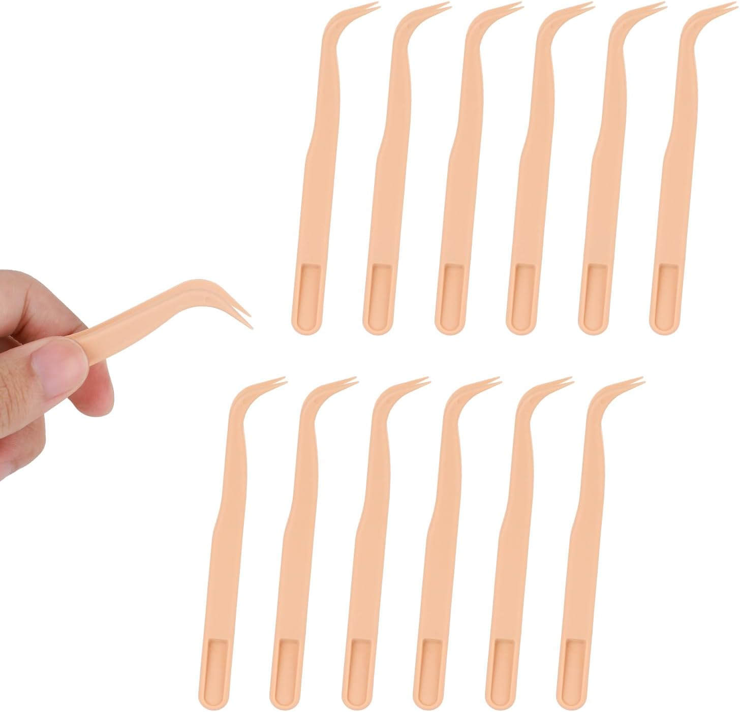 12Pcs Plastic Tweezers, 11.5Cm/4.5In Non-Slip Grip Bent Tip Jewelry Tweezers Crafts Baking Decorations & Reptile Feeding for DIY Jewelry Making Kids (Pink)