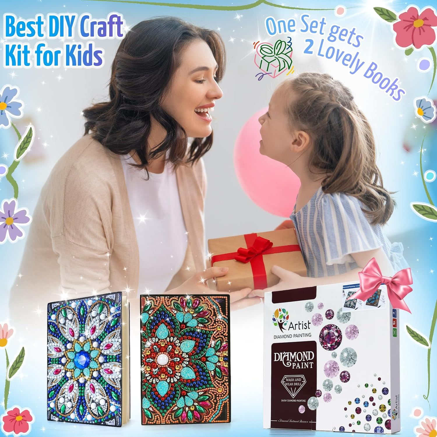 Craft Kits for Kids Age 6-8-9-10, Girls Birthday Presents for 5 7 11 12 Year Old Notebook Diamond Art Painting Kit Arts and Crafts for Kids Toys for 5-10 Year Old Girl Gifts Diary Cute Stationery Set - 2Pcs image number 2