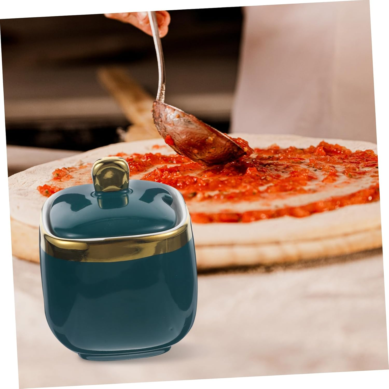 FELTECHELECTR 1Pc Ceramic Seasoning Jar with Stylish Condiment Storage Container for Sauces Vinegar and Spices for Home School and Restaurant Use Easy to Clean And image number 1