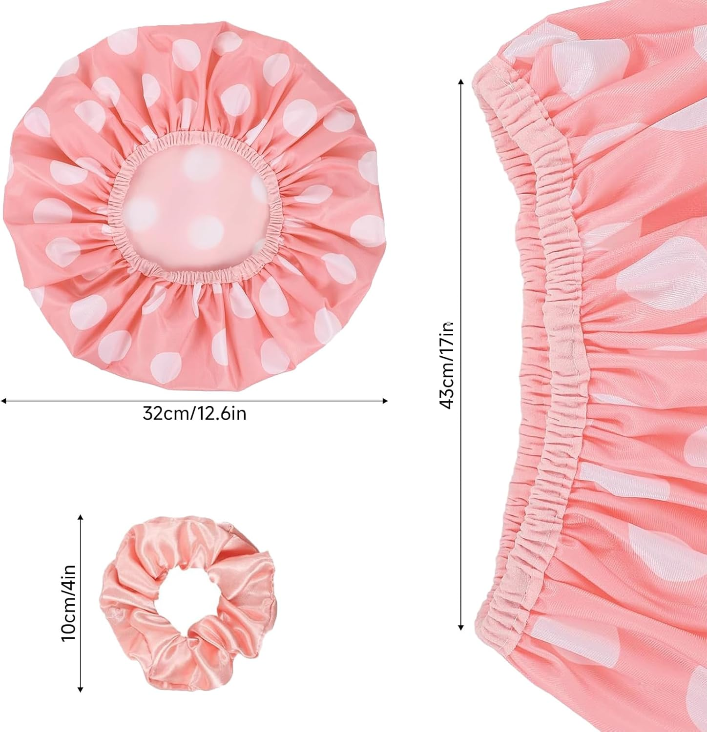 AIAOO Waterproof Large Shower Caps for Women, 2 PCS Reusable Bath Caps with 2 Hair Ties, Double Layers Shower Cap for Long Thick Hair, Fit Bath Cooking Cleaning Spa Skincare image number 3