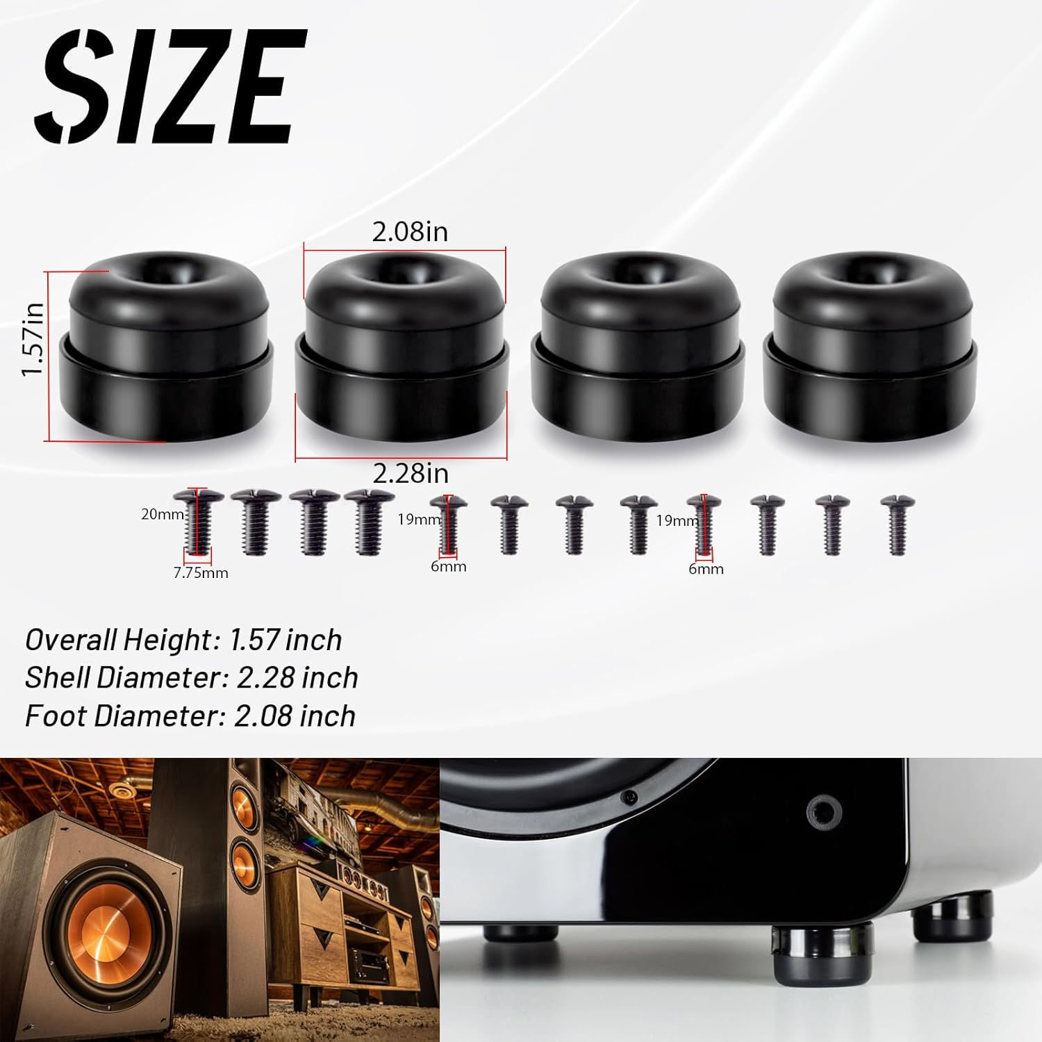 HQPARRTS 4Pcs Subwoofer Isolation Pad Subwoofer Isolation System Compatible with Nearly Every Subwoofer Brand and Model （Black） image number 6