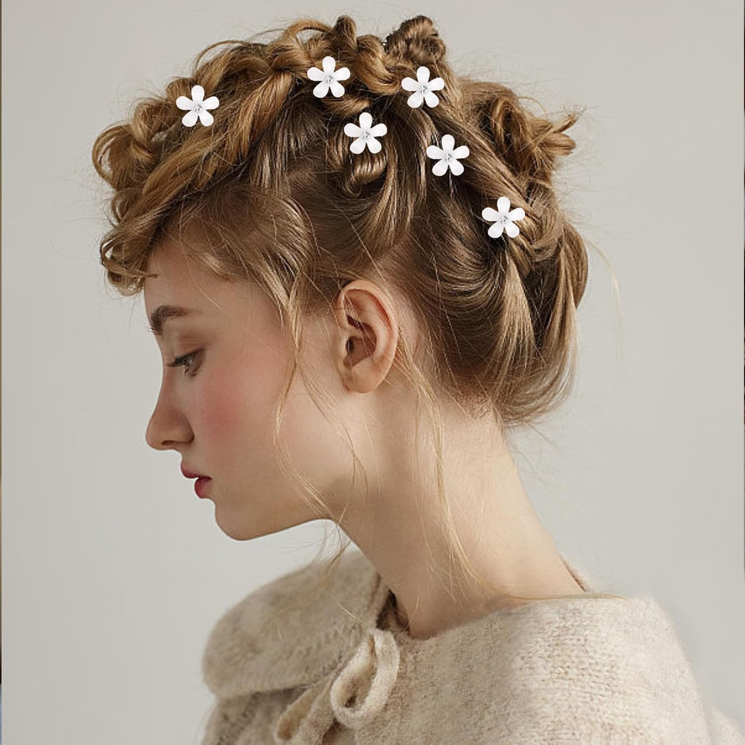 White Flower Hair Clip - Pack of 10 Flower Hair Clips, Kawaii Hair Clips Girls, Flower Hair Clip, Cute Small Hair Clips, Y2K Hair Accessory for Everyday Wedding Beach Party Flower Hair Clip