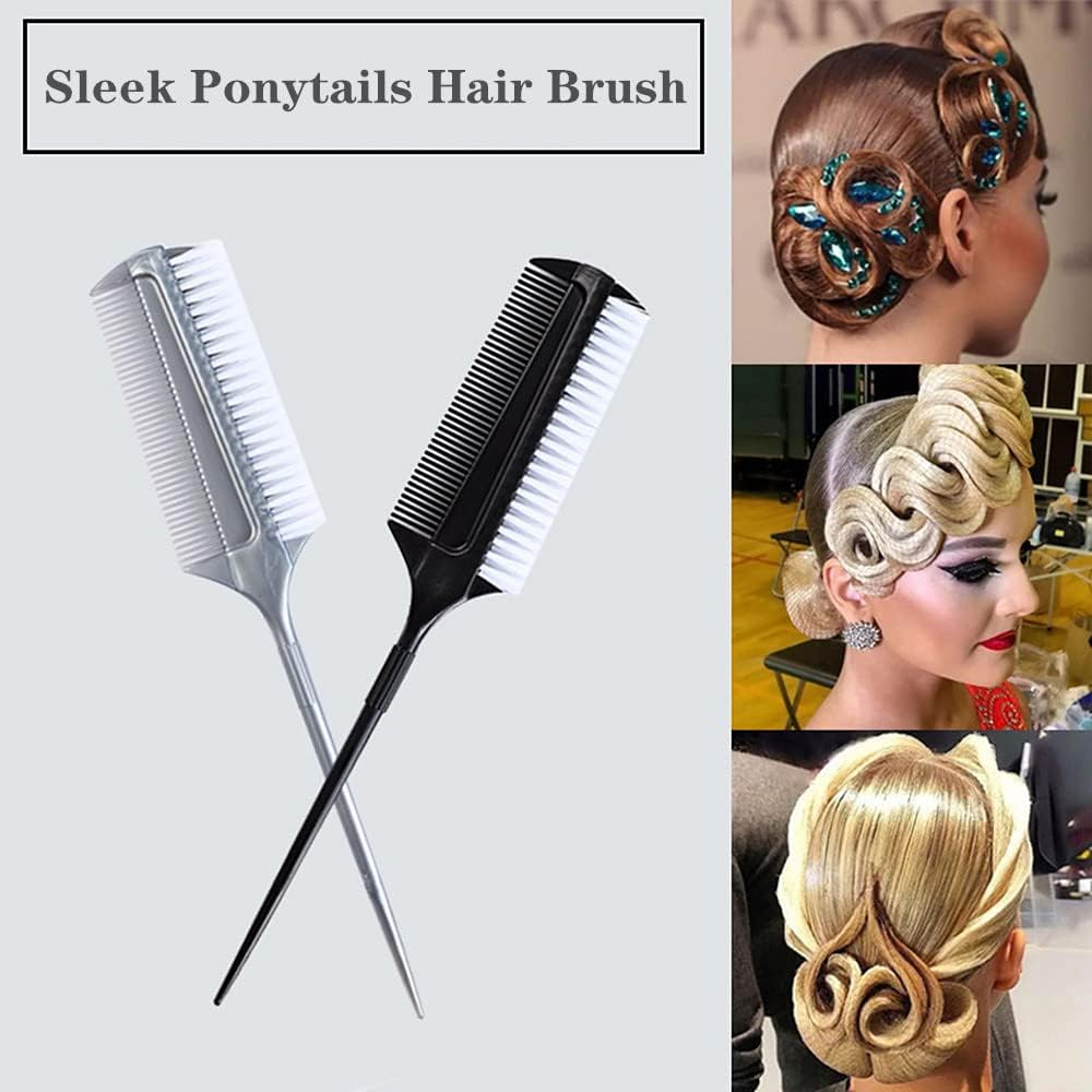 3PCS Smoothing Brush Ponytails Edge Teasing Brush Sleek Ponytails Hair Brush for Ballroom Dancing Dance Competition Hair Styling image number 5
