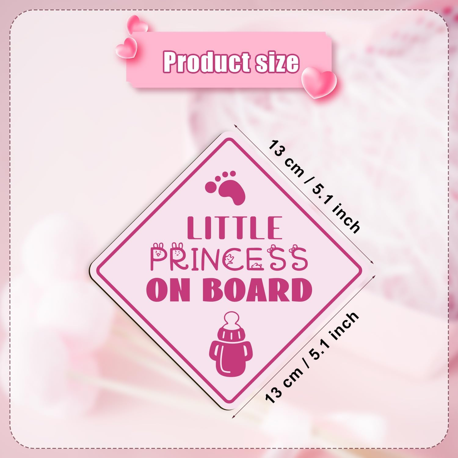 2Pcs Little Princess on Board Car Stickers, 5.1X5.1 Inch Reflective Magnetic Baby in Car Sticker for Car Safety Warning Sign Decals Accessories for Various Vehicles image number 3