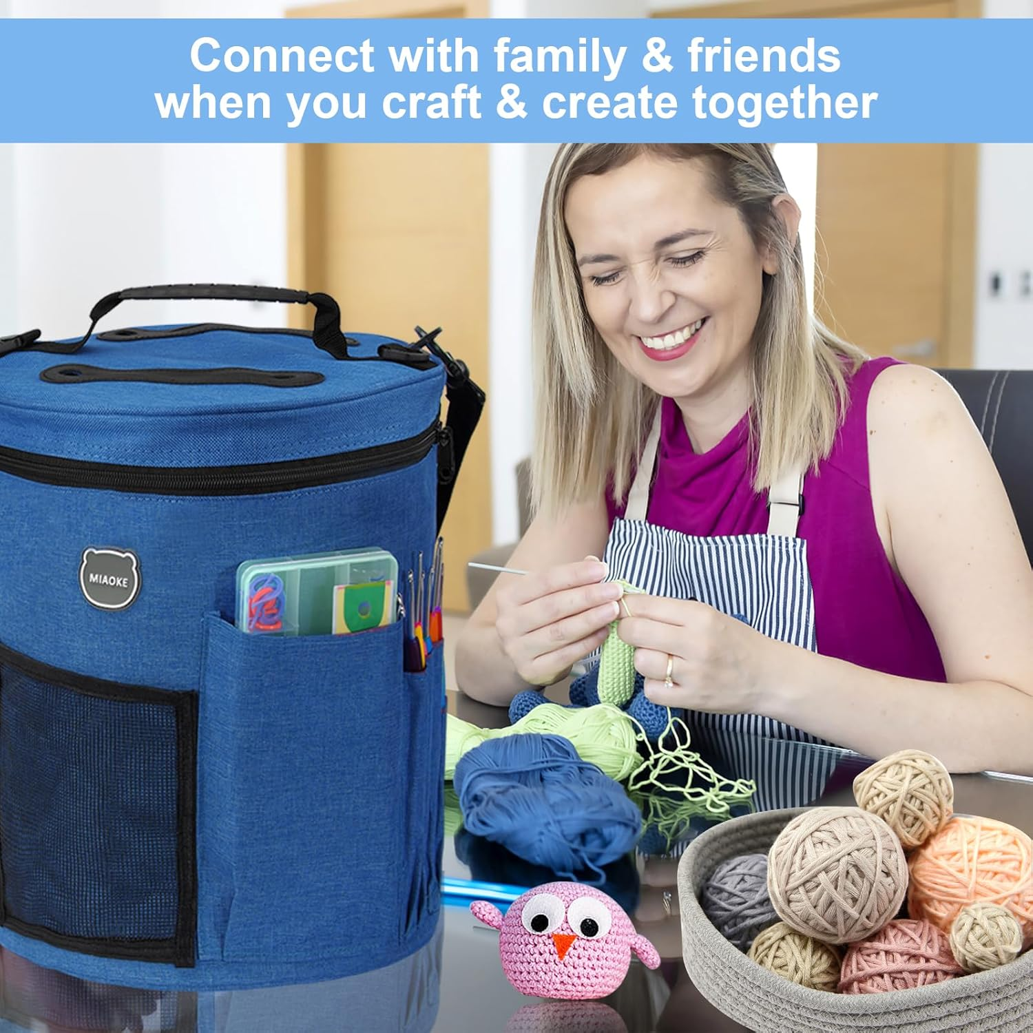 MIAOKE 79Pc Crochet Kit, Large Knitting Bag Yarn Storage Organizer, Crocheting Starter Kits with Waterproof Bag, Beginner Knitting Accessories Set, for Beginners Adults Travel Crochet Supplies - Purple image number 3