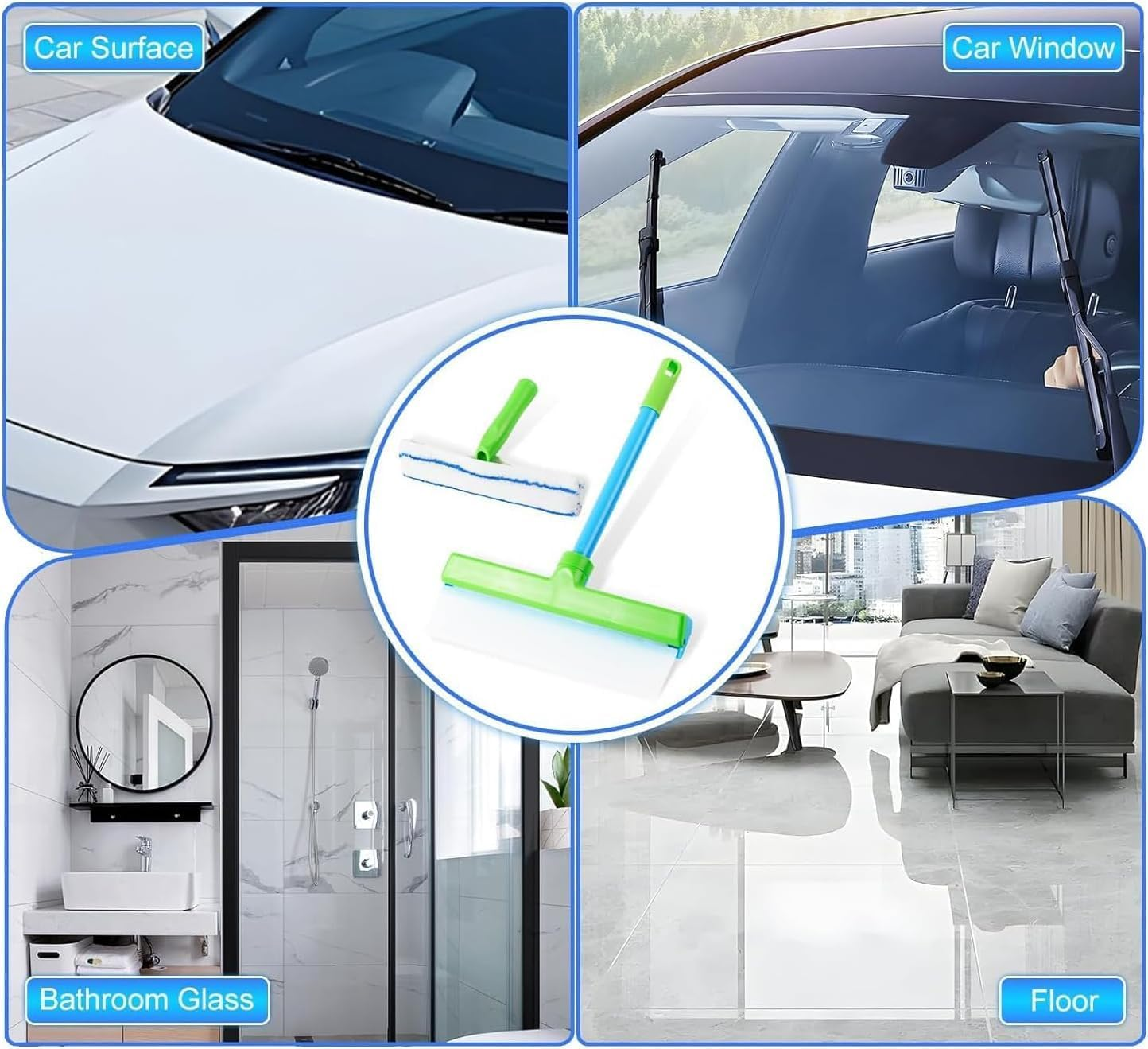 Recyclable Silicone Window Squeegee Kit,Window Cleaning Kit & Window Squeegee Cleaner Kit with Silicone Squeegee and Microfiber Scrubber,For Shower Glass, Mirror, Door, Car (Green) image number 2