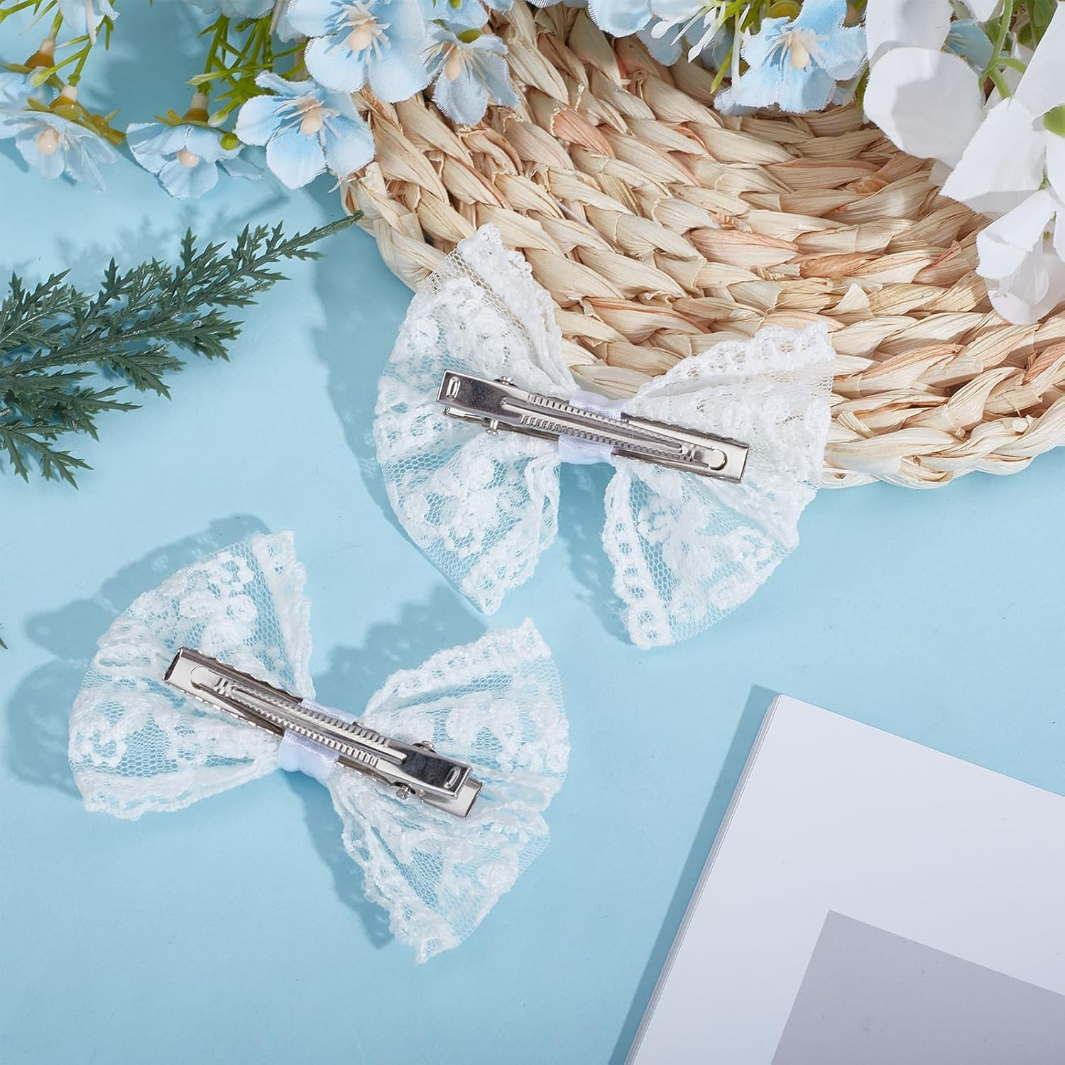 NICENEEDED 2PCS 3 Inch Lace Hair Bow Clips, Vintage Multicolor Bowknot Hair Accessories, Hair Barrettes for Different Occasions image number 1