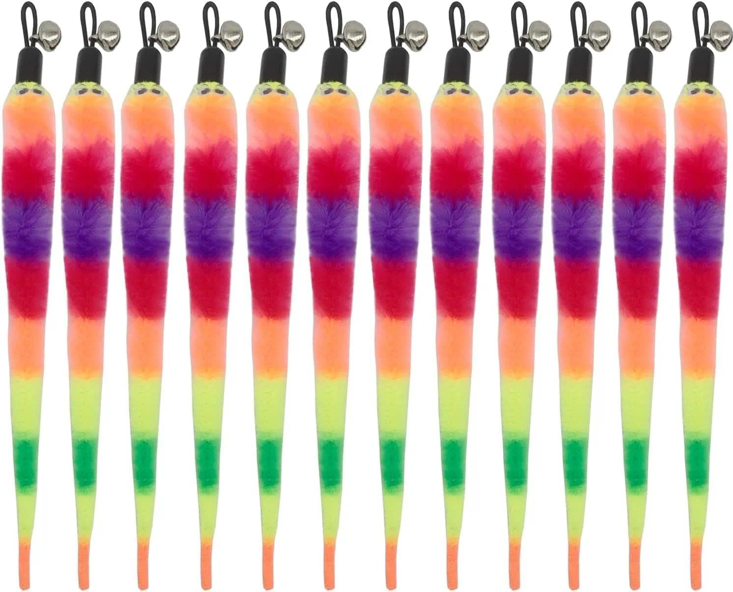 Cat Wand Toy Refill, Interactive Cat Toy for Indoor Cats, Pet Toy Accessories, Compatible with Cat Feather Toy, Kitten Toys, Worm on a String, Rainbow Worm Cat Toy Ermaoo