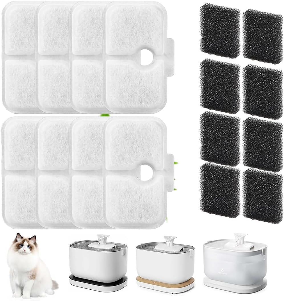 KIRZAX Pack of 4 Cat Fountain Filter Set, Replacement Filters & Sponges for WF106/WF116/WF105/WF115/WF005/WF305, 2-Month Set, Easy Interchangeable for Cat Drinking Fountain