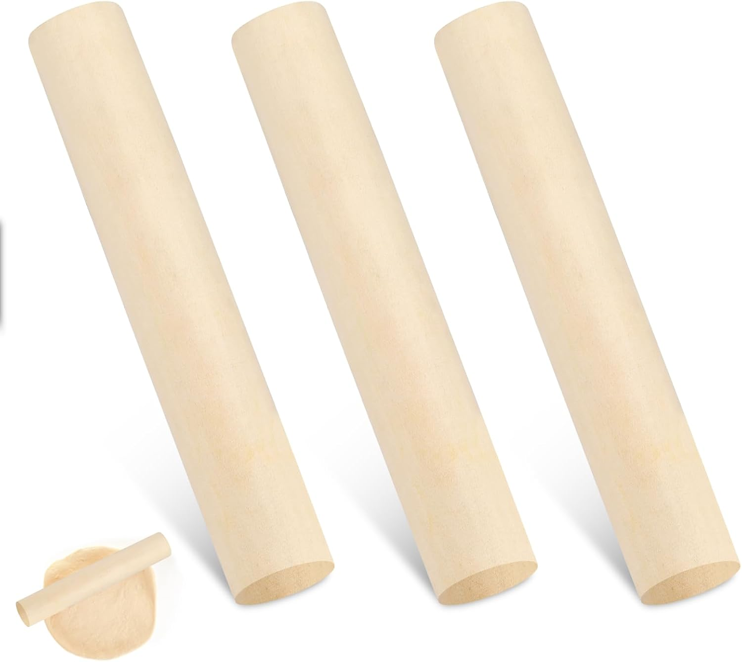 Small Wooden Rolling Pin, 3 Pack Classic Wood French Rolling Pins Mini Dough Roller Kitchen Utensil Tool for Baking Fondant, Pasta, Bread, Crust, Pastry, Cookie, Pizza, Pie, Cylinder Design (6.3 Inch) image number 1