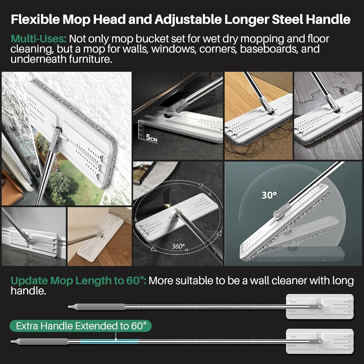 JOYMOOP Mop and Bucket with Wringer Set, Hands Free Flat Floor Mop and Bucket, with 8 Washable Microfiber Pads, Wet and Dry Use, Floor Cleaning System image number 1