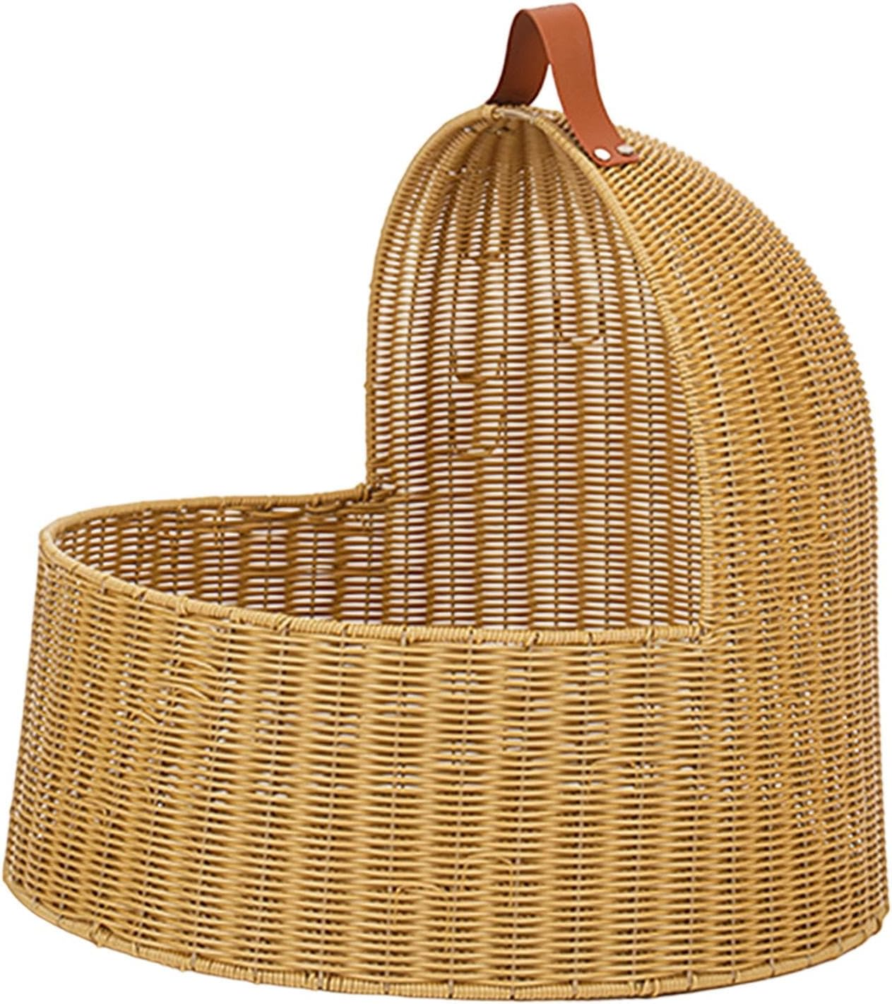 Fewnvwa Imitation Rattan Cat Bed, Hideaway, Comfortable Nest, Semi-Enclosed Pet Bed, Cat House for Small Dogs, Kittens, Puppies, Kittens, Yellow image number 4