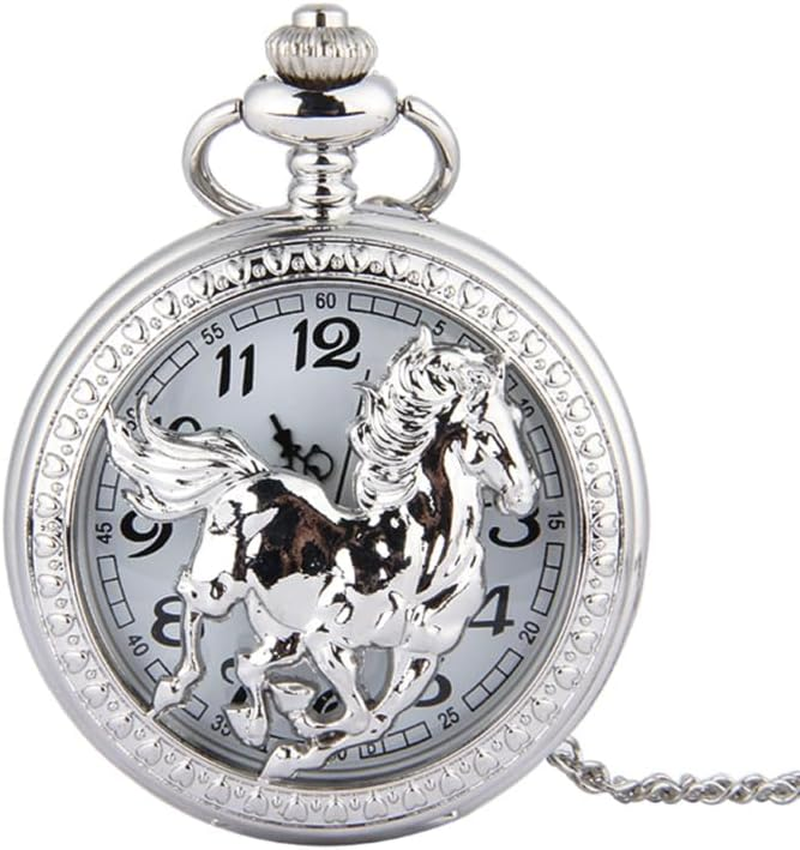 Gatuida Vintage Silver Pocket Watch with Chain, Creative Hanging Pendant for Decoration, Metal and Glass, and Women