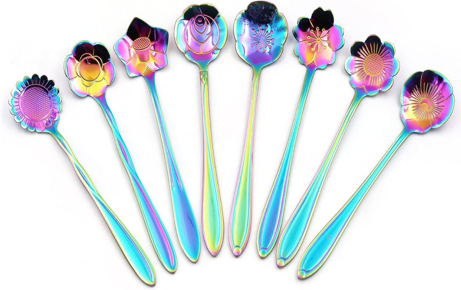 Niceeshop Stainless Steel Flower Spoon Set - Colorful Coffee and Tea Mixing Spoons - Rainbow Sugar Spoon Set of 8 image number 2