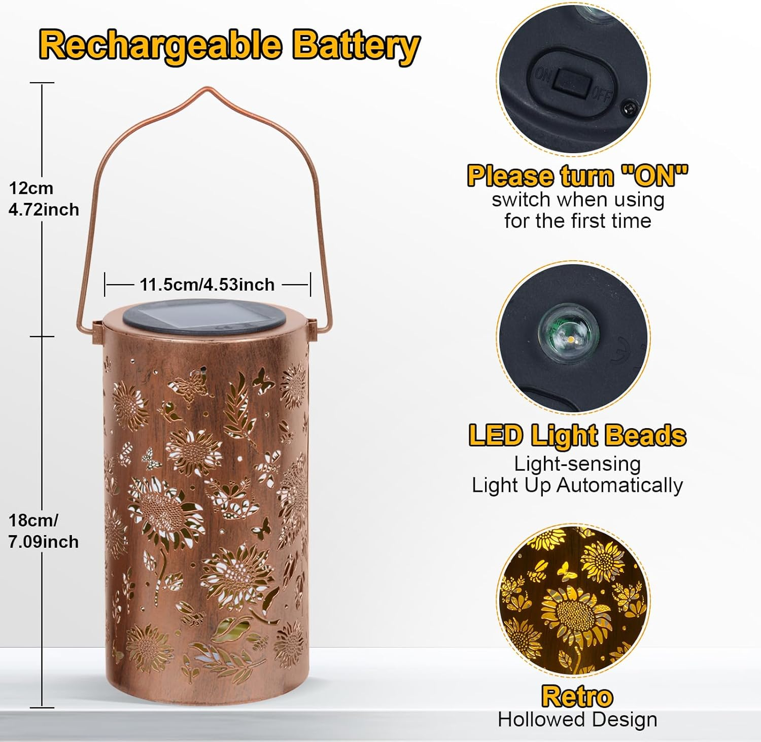 Ninonly Solar Sunflower Lanterns Outdoor, Solar Hanging Lights Waterproof Garden Decor, Solar Powered Light for Yard Patio Pathway Landscape, Gifts for Mom, Grandma, Women, Mother'S Day Christmas image number 5