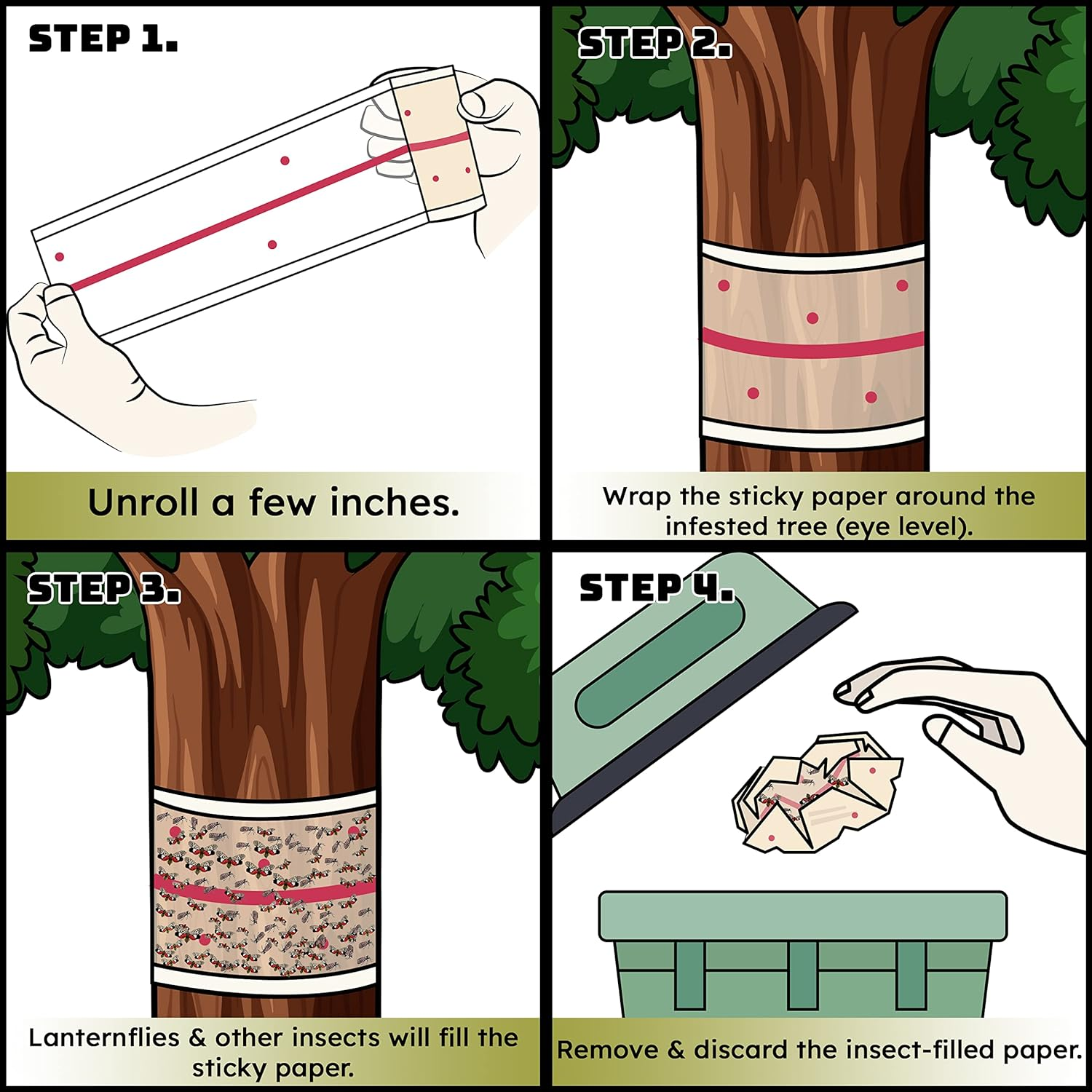 W4W, Spotted Lantern Fly Tree Trap - 4 Rolls (30 Feet Each Roll) - Lanternfly Tree Tape Creates a Sticky Barrier Protecting Trees from Harmful Insects - Non-Toxic image number 5