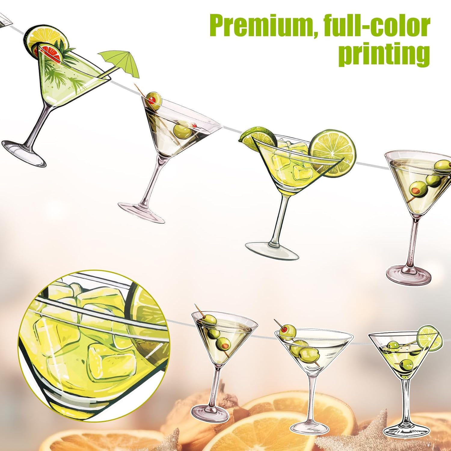 2Pcs Martini Party Banner, Pre-Strung Martini Party Decorations Diverse Style Martini Glass Banner Espresso Martini Garland for Birthday Bachelor Wedding Engagement Shower Party Supplies image number 6