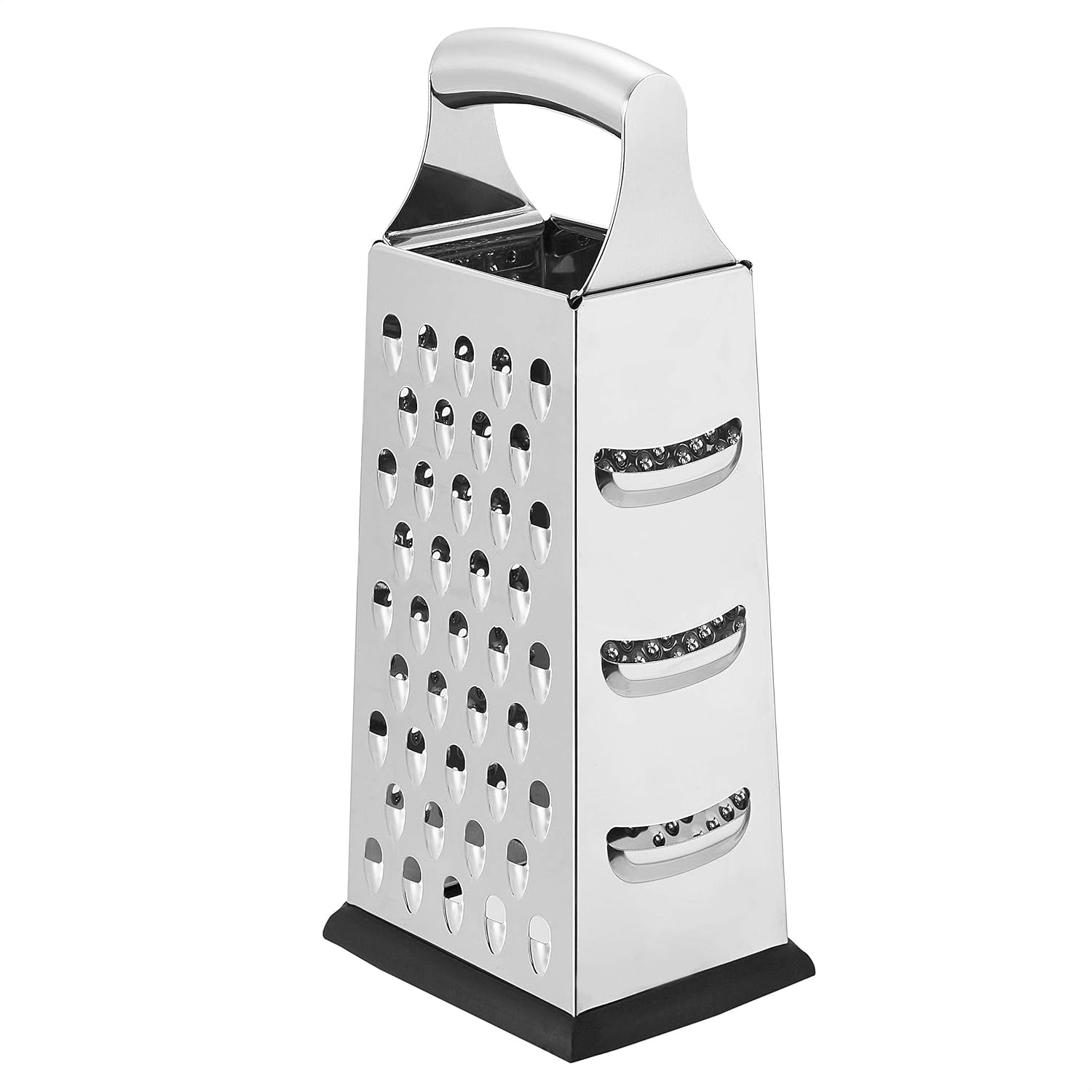 Amazon Basics Cheese Grater, Stainless Steel, 4-Sided Box Grater with Non-Slip Base, Dishwasher-Safe, Rectangular,22.8 Cm, Black (Previously Amazoncommercial Brand) image number 4