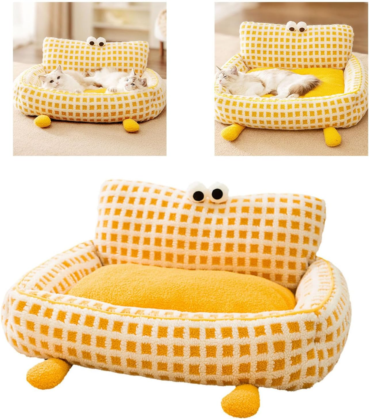 Cat Sofa Bed, Multifunctional Pet Bed, Skin-Friendly, Yellow, for Bedroom & Indoor (S) image number 5