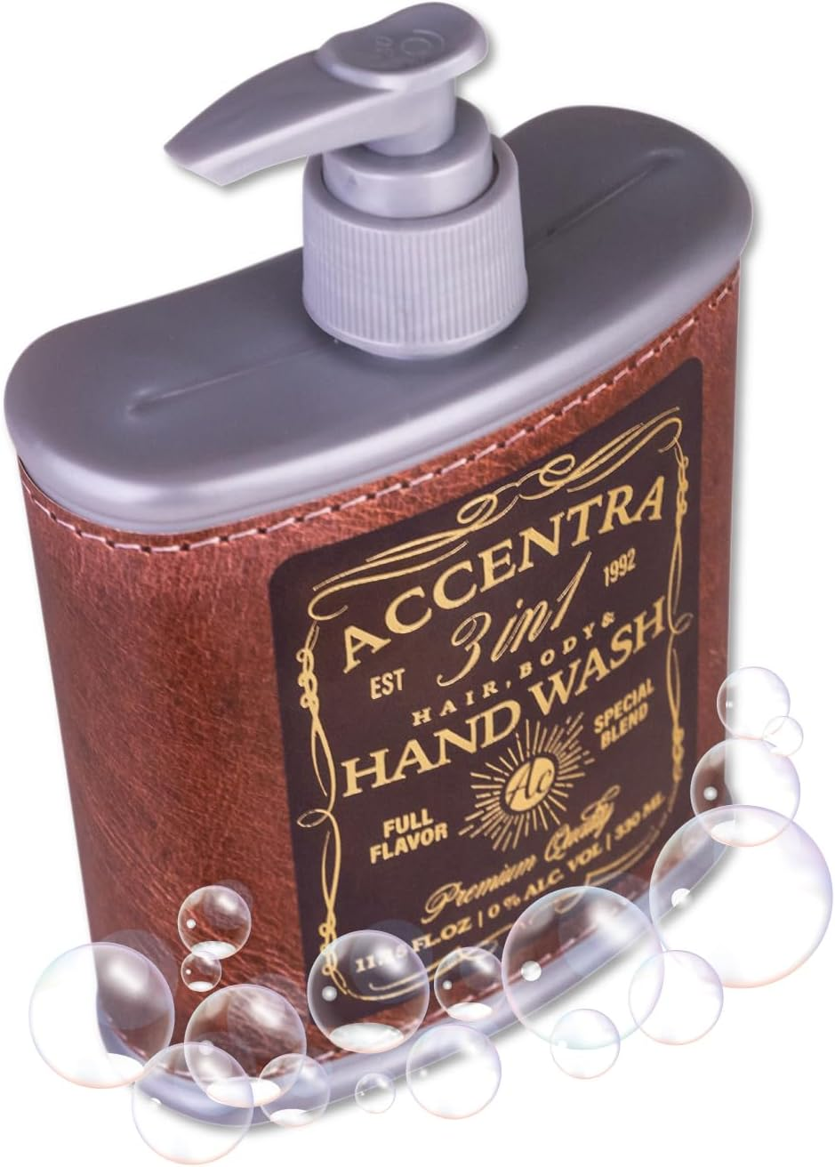 Accentra Whiskey Soap Dispenser, Hand Soap Special Blend in Schnapps Bottle Look, Hip Flask with 330 Ml Hand Soap in Pump Dispenser, Liquid Soap, Fragrance: Birch and Cedar, Gift Idea for Men For image number 1