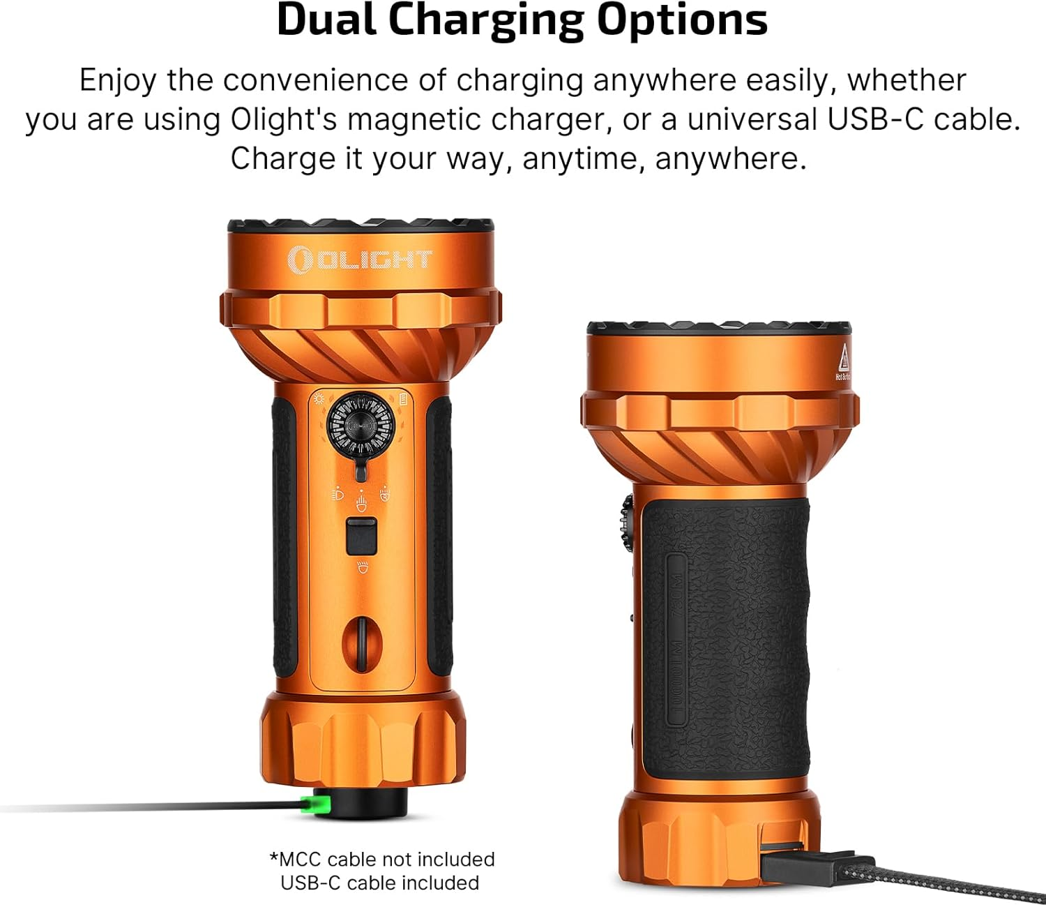 OLIGHT Marauder Mini 2 10000 High Lumens Torch Powerful Led Flashlight with Floodlight, Spotlight, Red Light & Side Light, Fast Dual Charging for for Camping and Emergencies (Orange) - Black image number 3