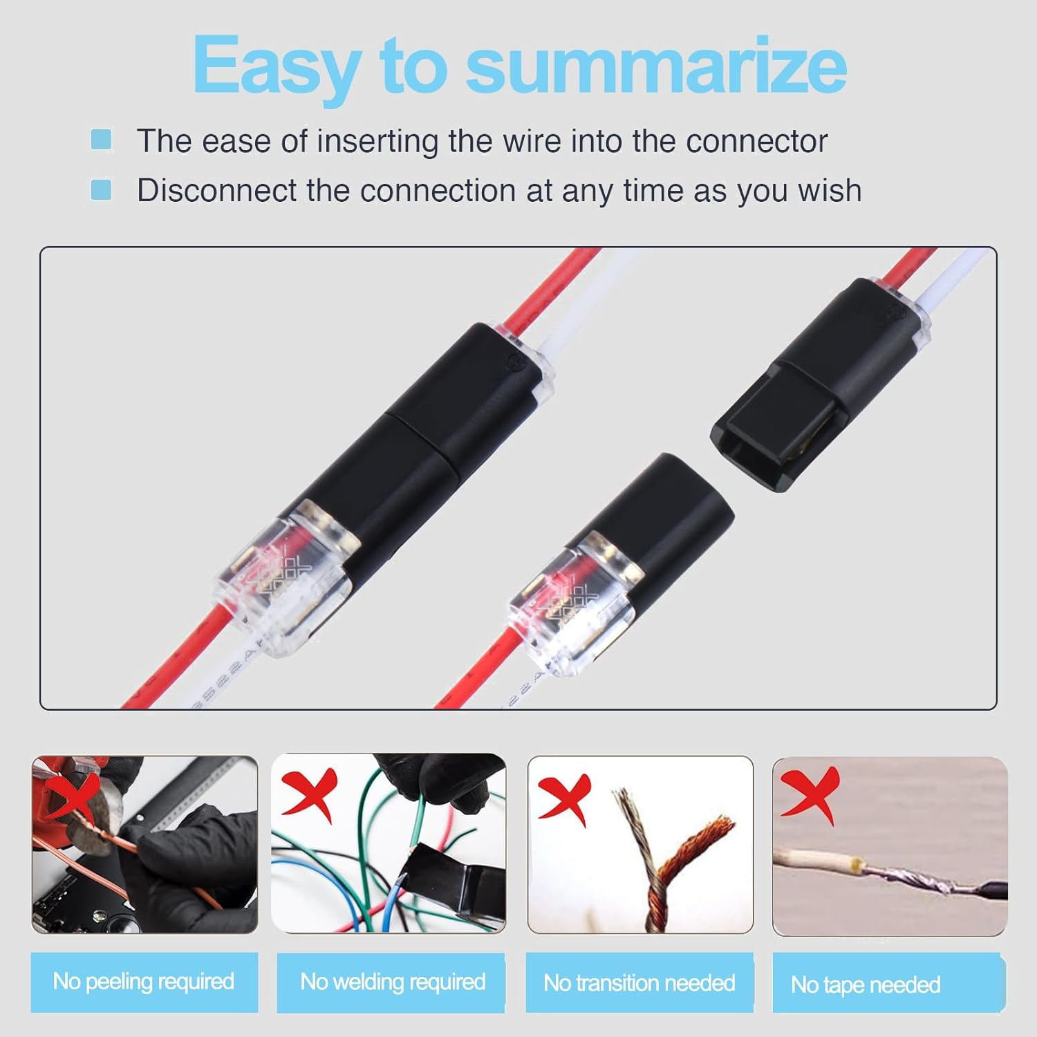 Trrtdo 30PCS 2 Wire Quick Disconnect Connectors 16-18 AWG Solderless Wire Connectors Fast Secure Electrical Connection for Automotive LED Lights DIY Projects image number 4