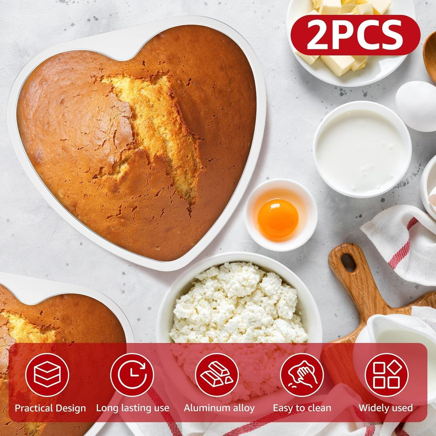 PENGQIMM 2Pcs Heart Shaped Cake Tin,10 Inch Heart Shape Cake Pans Cake Baking Tray Cheesecake Molds Love Cake Moulds Reusable Nonstick for Baking, Bakeware Wedding Birthday Christmas Party