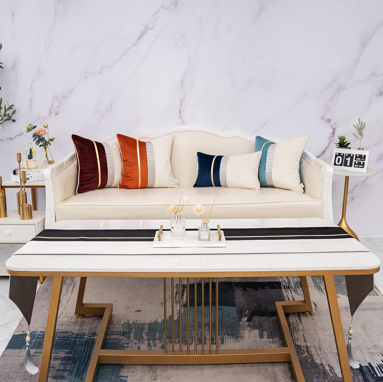 Yangest Black Patchwork Velvet Throw Pillow Cover with Gold Striped Leather Cushion Case Modern Luxury Pillowcase for Sofa Couch Bedroom Living Room Home Decor,18"X18"