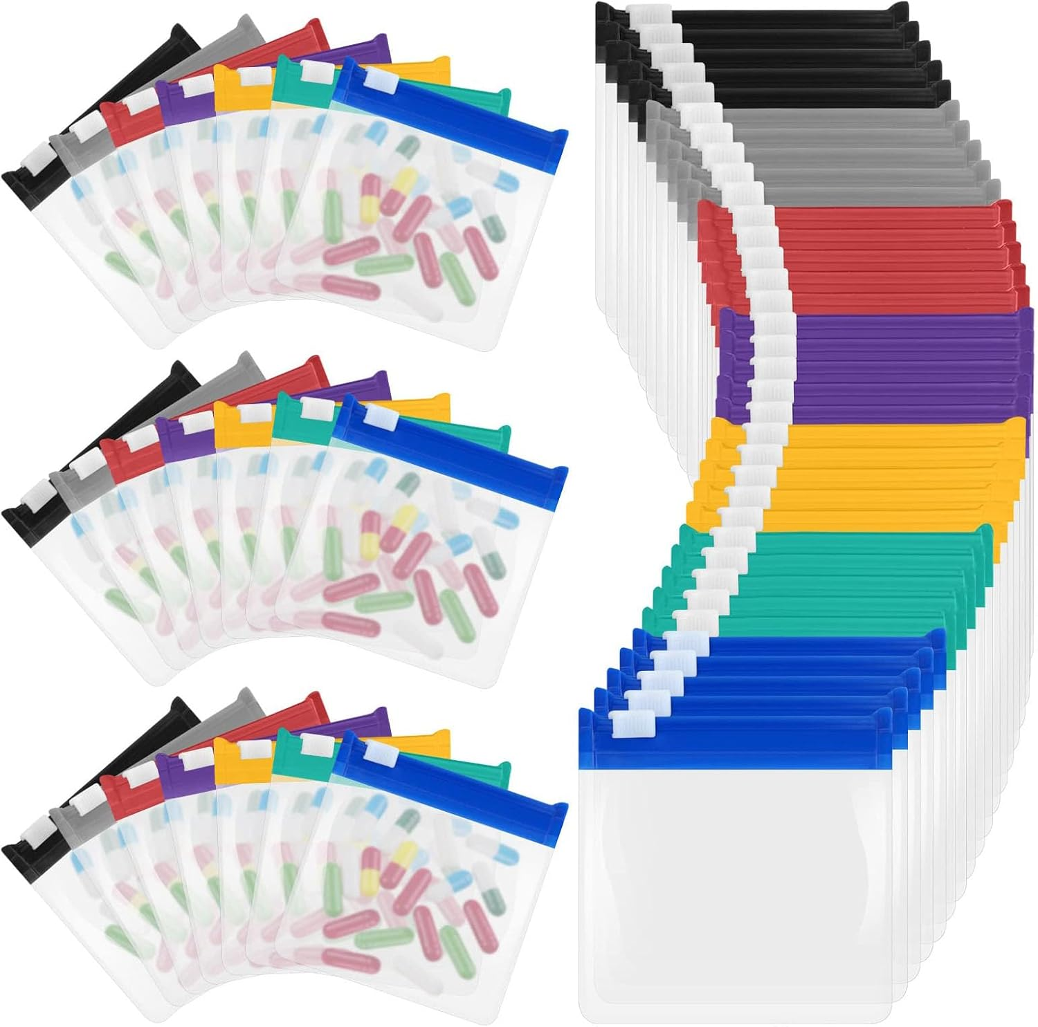 35Pcs Pill Pouch Bags Zippered, Reusable Translucent Medicine Pill Organizer Vitamin Organizer Set, Portable Pill Baggies Small Zippered Pouches for Travel Office School (7 Colors) image number 5