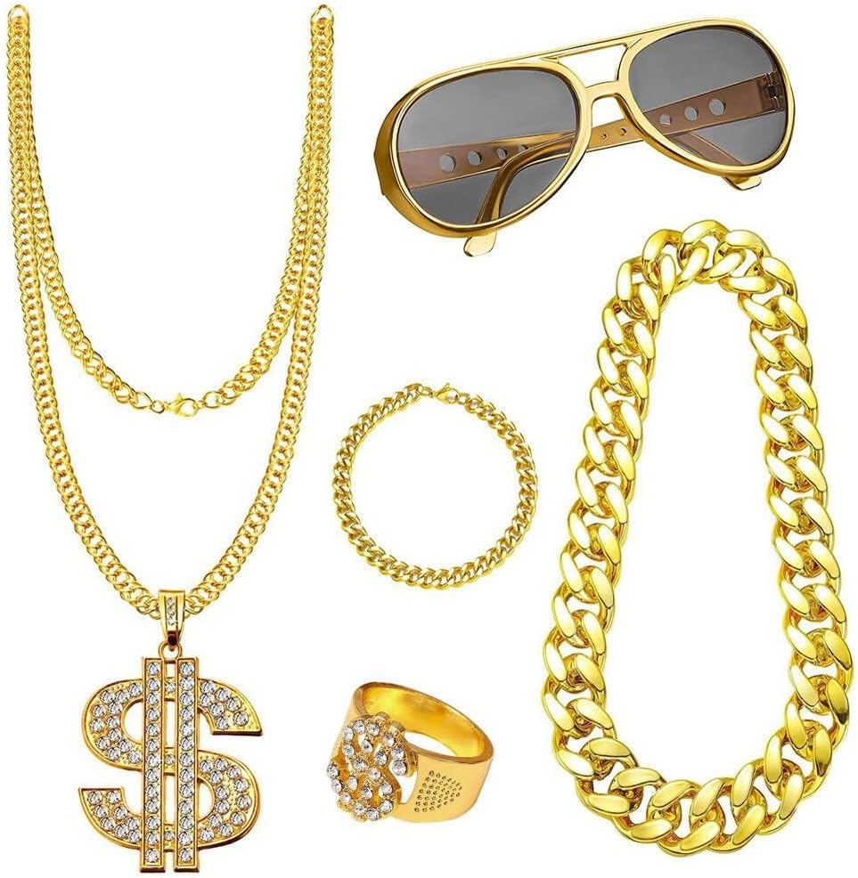 80S 90S Hip Hop Costume Outfit Jewelry Set, Theme Outfit Costumes Rapper Accessories for Men Women image number 1