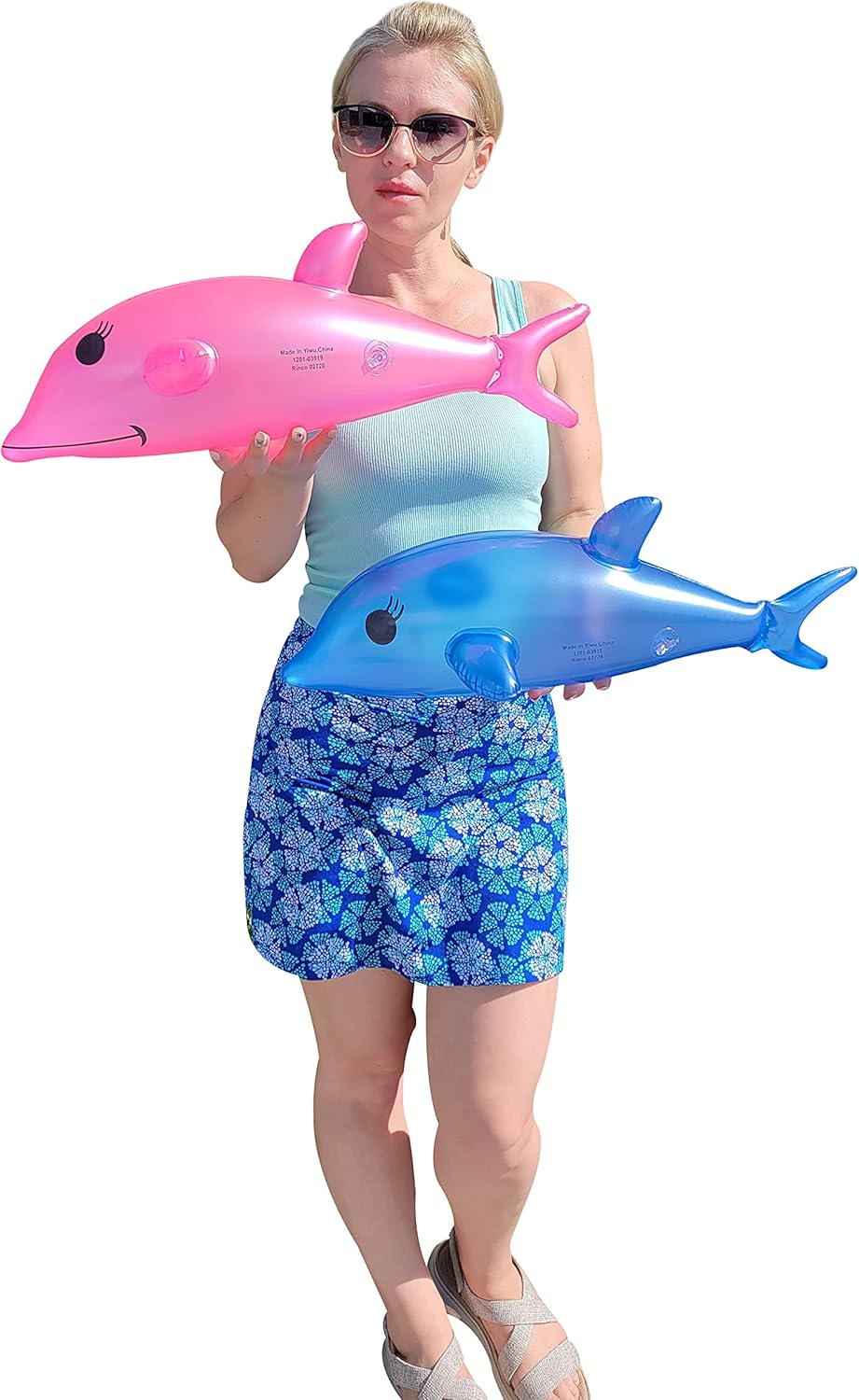 Blue and Pink Pearlized 22" Dolphin Inflatable Pool Toy (Set of 2) Inflate Beach Poolside Aquatic Sea Inflates (3 Sets - 3 Blue + 3 Pink) image number 2