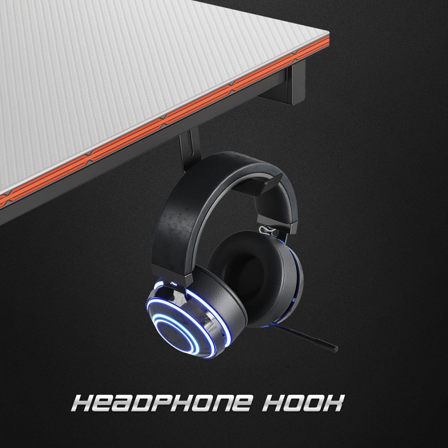 Cubicubi Gaming Desk 100X50Cm Carbon Fiber Tabletop Game Table Flexible PC Computer Desk with Headphone Hook, White image number 3