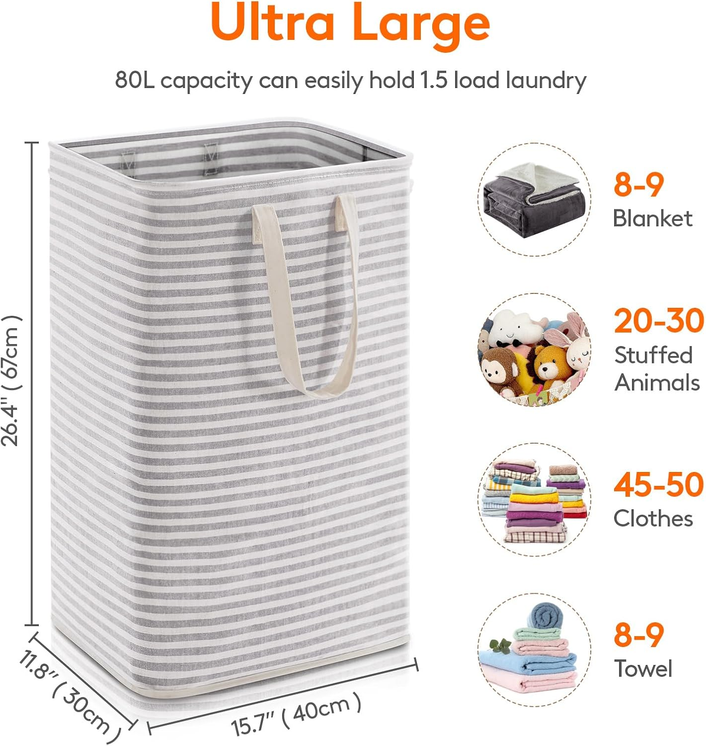 Lifewit 80L Large Laundry Hamper, Collapsible Laundry Basket with Easy Carry Handles, Freestanding Waterproof Washing Basket in Laundry Room Bedroom Bathroom Dorm, Grey