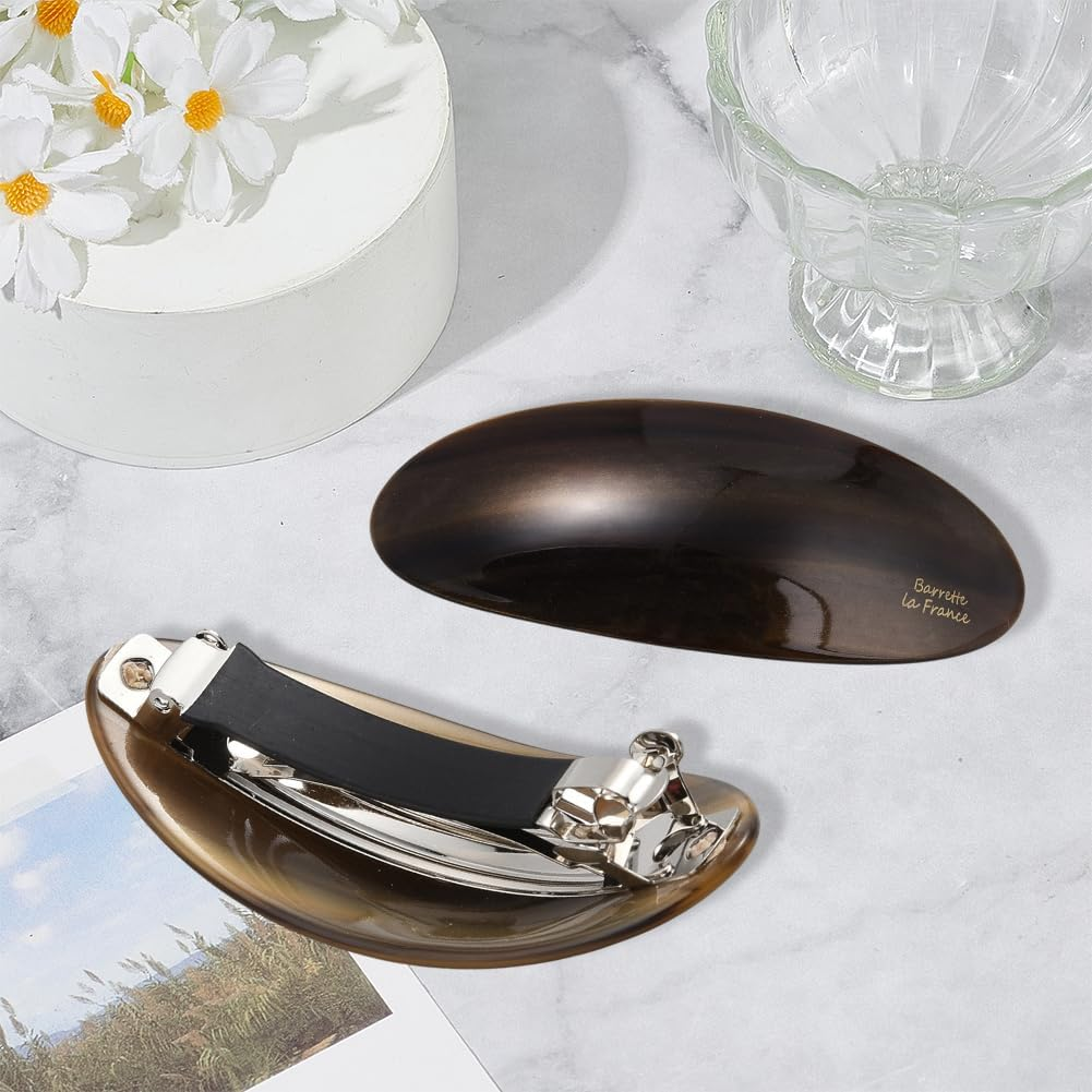 GOMAKERER 2 Pcs 2 Colors French Hair Barrette, Oval Resin Hairpins Strong Hold Grip Hairclips Hair Decorative Accessories for Woman Gift Hairstyle Making Salon Supplies image number 4