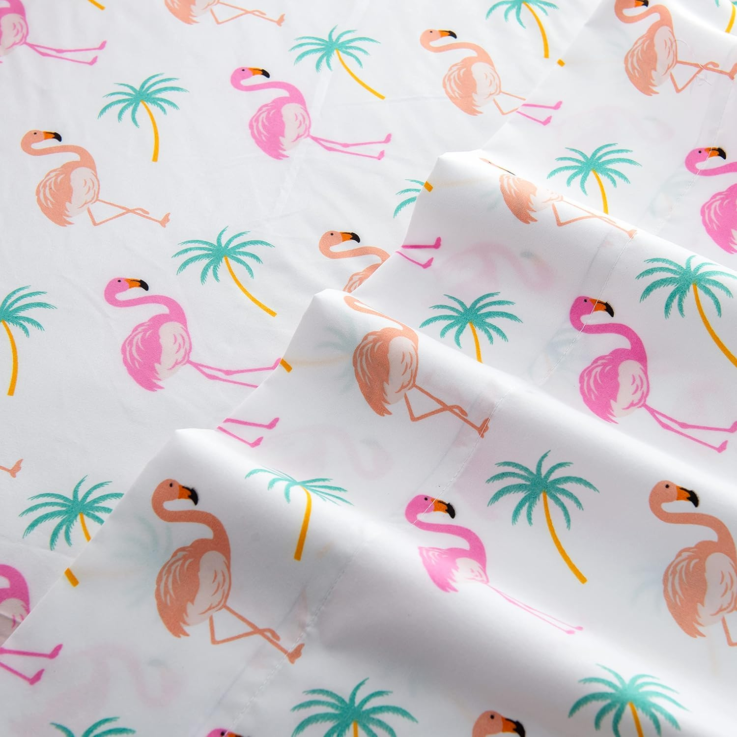 Elegant Comfort Ultra-Soft Double Brushed 6-Piece Microfiber Sheet Set Beautiful Tropical Patterns, and Vibrant Solid Colors, Luxury, All-Season Bed Sheet Set - Flamingo, Queen image number 4