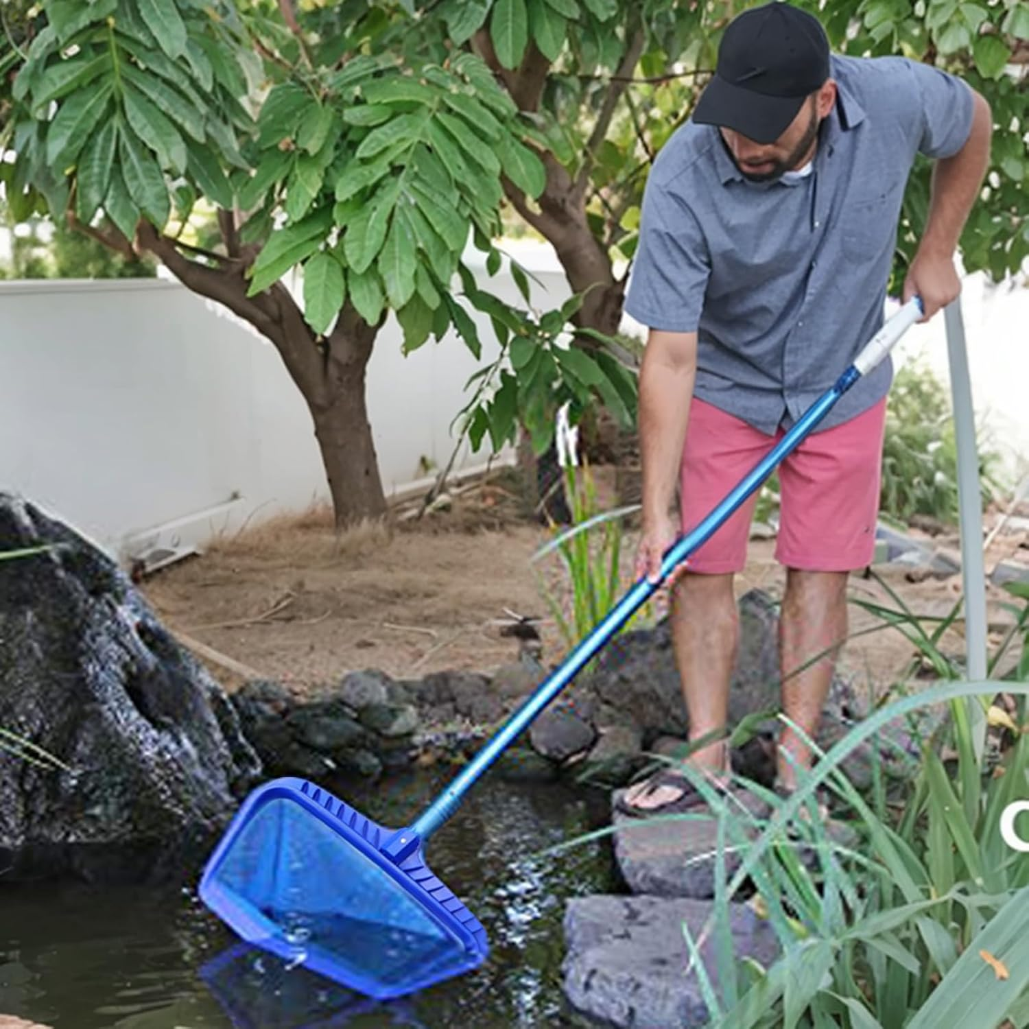 Upgraded Pool Skimmer Net,Heavy Duty Swimming Leaf Rake Cleaning Tool with Deep Nylon Mesh Bag,Fast and Easy for Cleaning Swimming Pool & Pond (20'' Pool Net-Blue) image number 1